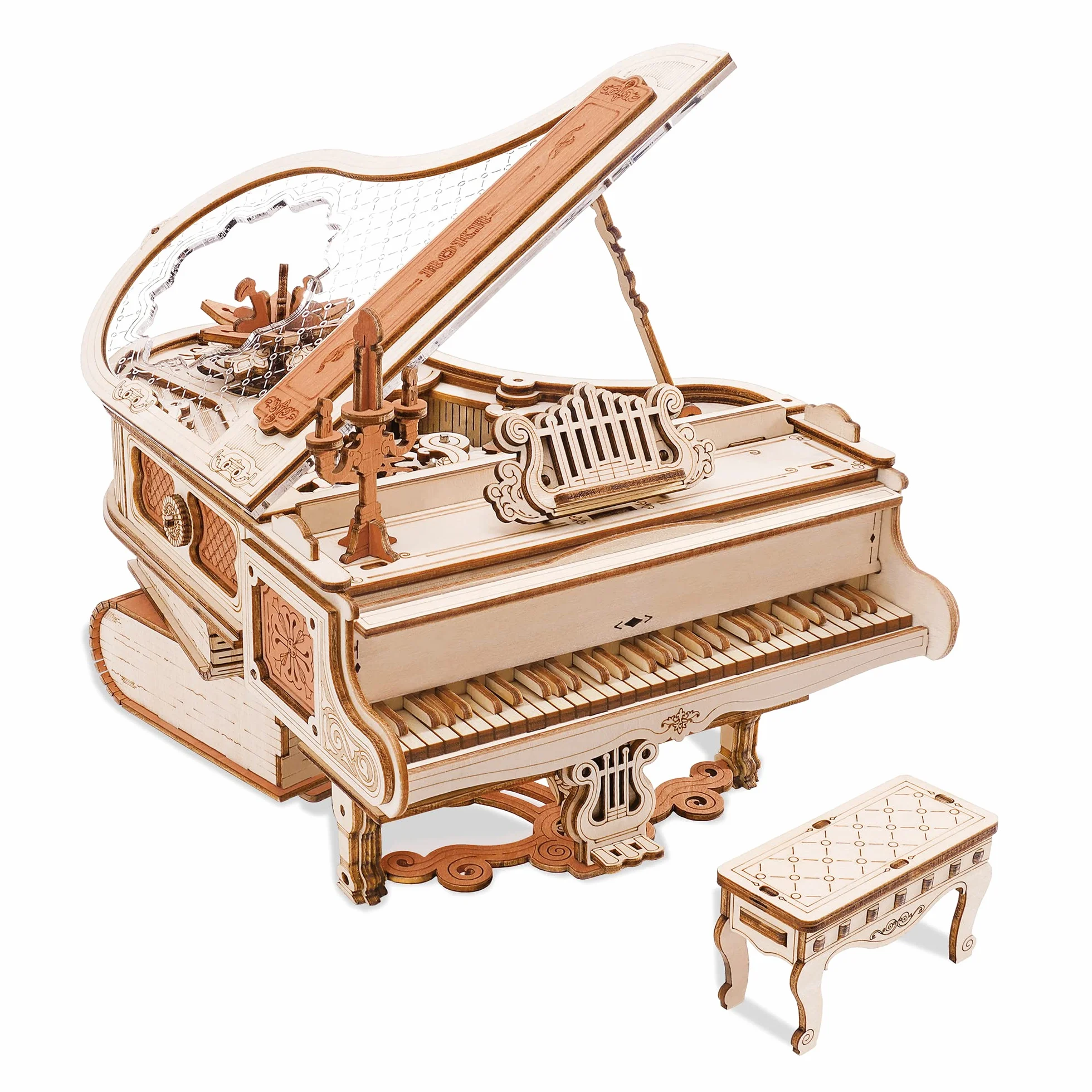 ROKR Drewniane zestawy modeli 3D dla dorosłych, fortepian, puzzle, pozytywka, 223 sztuki, 14x17 cm, klasyczny lub musical, unisex, średnio zaawansowany, 18+