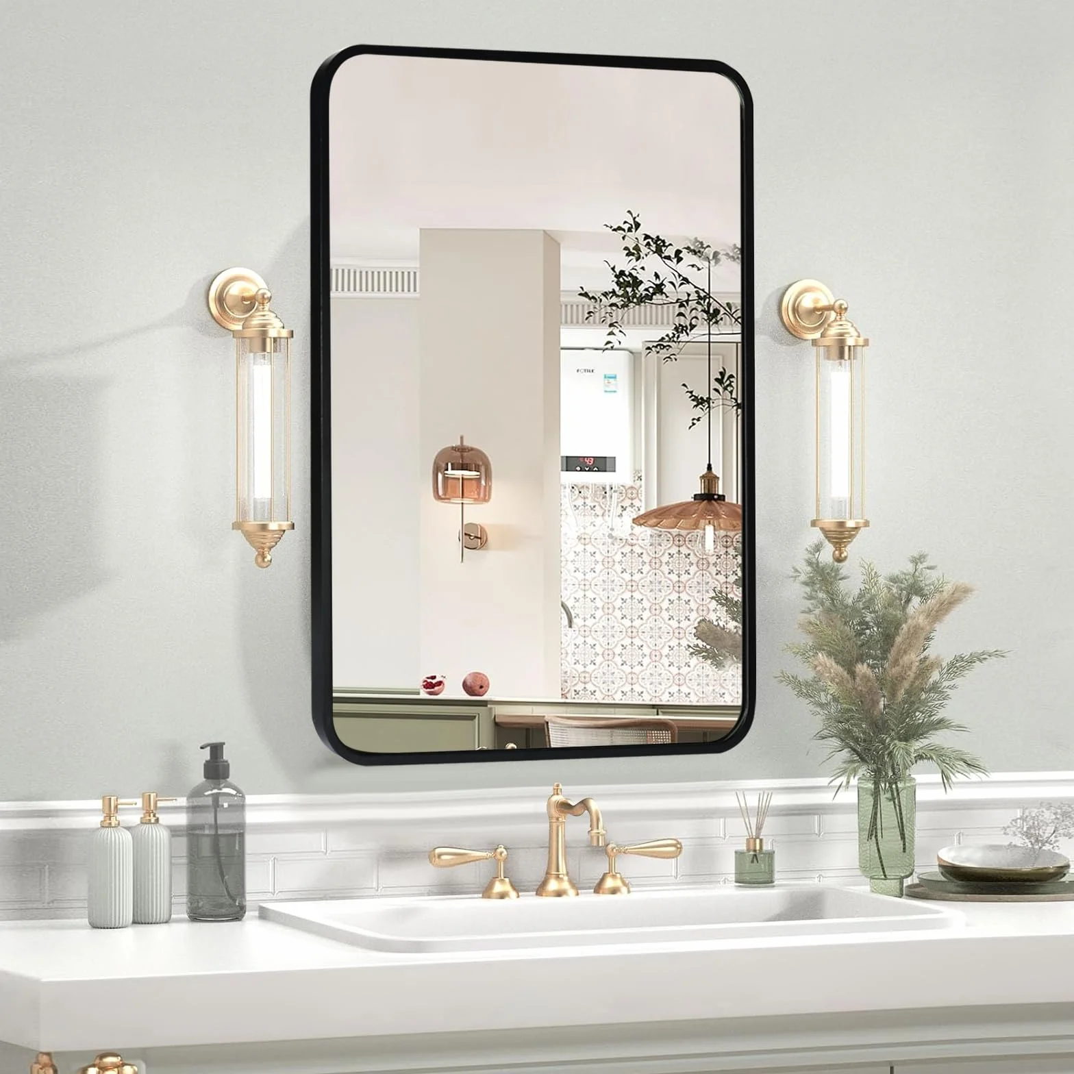 Lustro ścienne prostokątne czarne z aluminiową ramą - 70 x 50 cm Nowoczesne lustro do łazienki, idealne do łazienki, sypialni, salonu i przedpokoju - Można powiesić poziomo lub pionowo