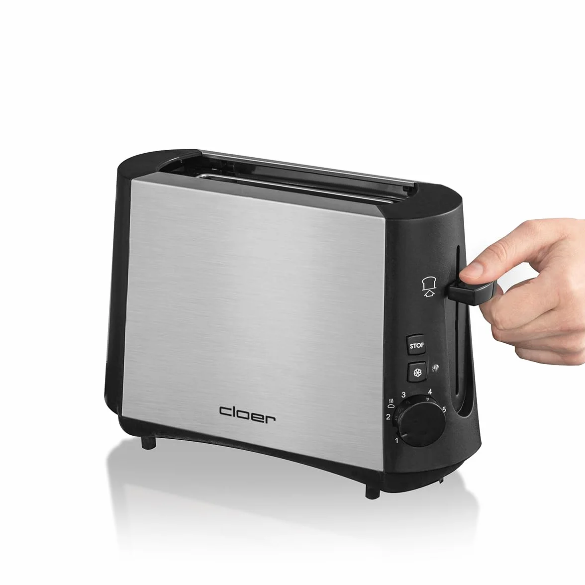 Cloer 3890 mini toster pojedynczy 600 W, szuflada na okruchy, matowa stal nierdzewna
