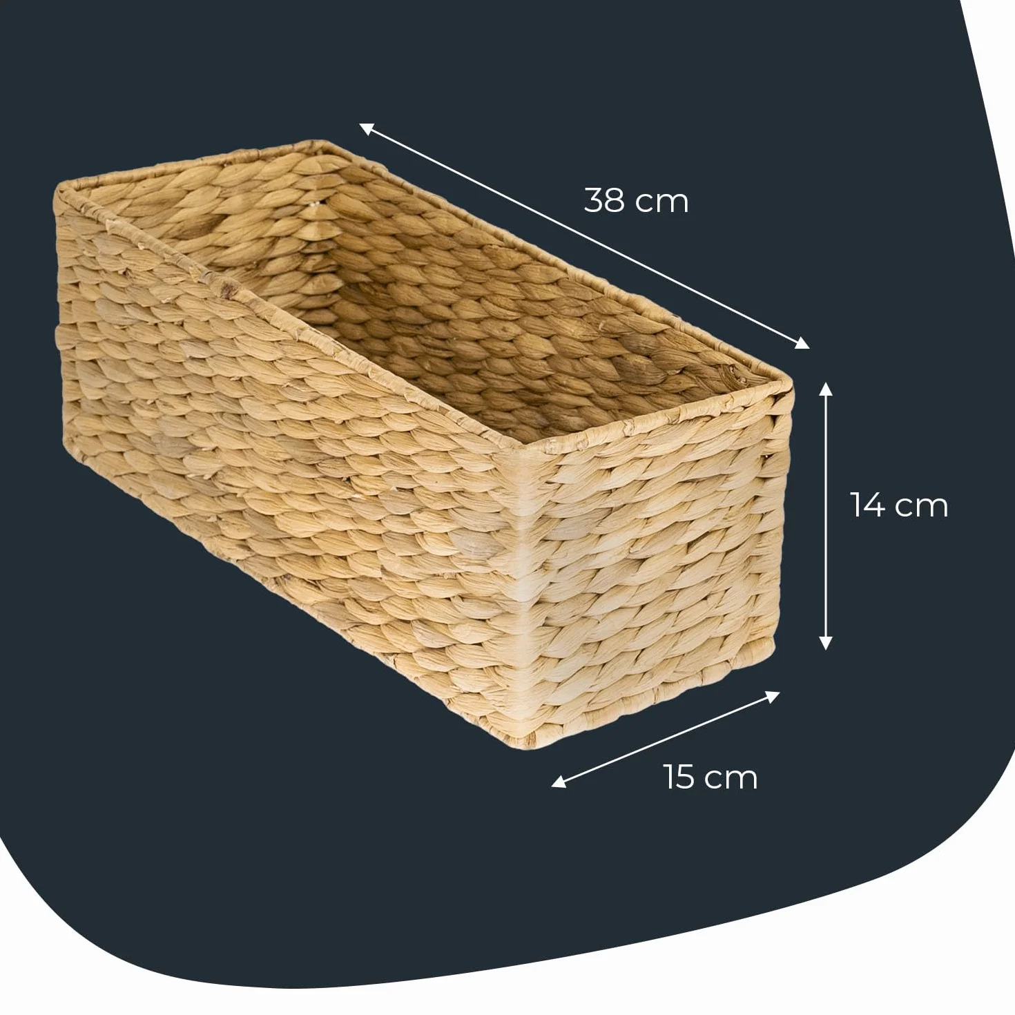HMF Kosz do przechowywania kompatybilny z półkostką KALLAX, tkany kosz z hiacyntu wodnego do łazienki, kuchni i salonu, zestaw 2 szt., 38 x 15 x 14 cm, naturalny