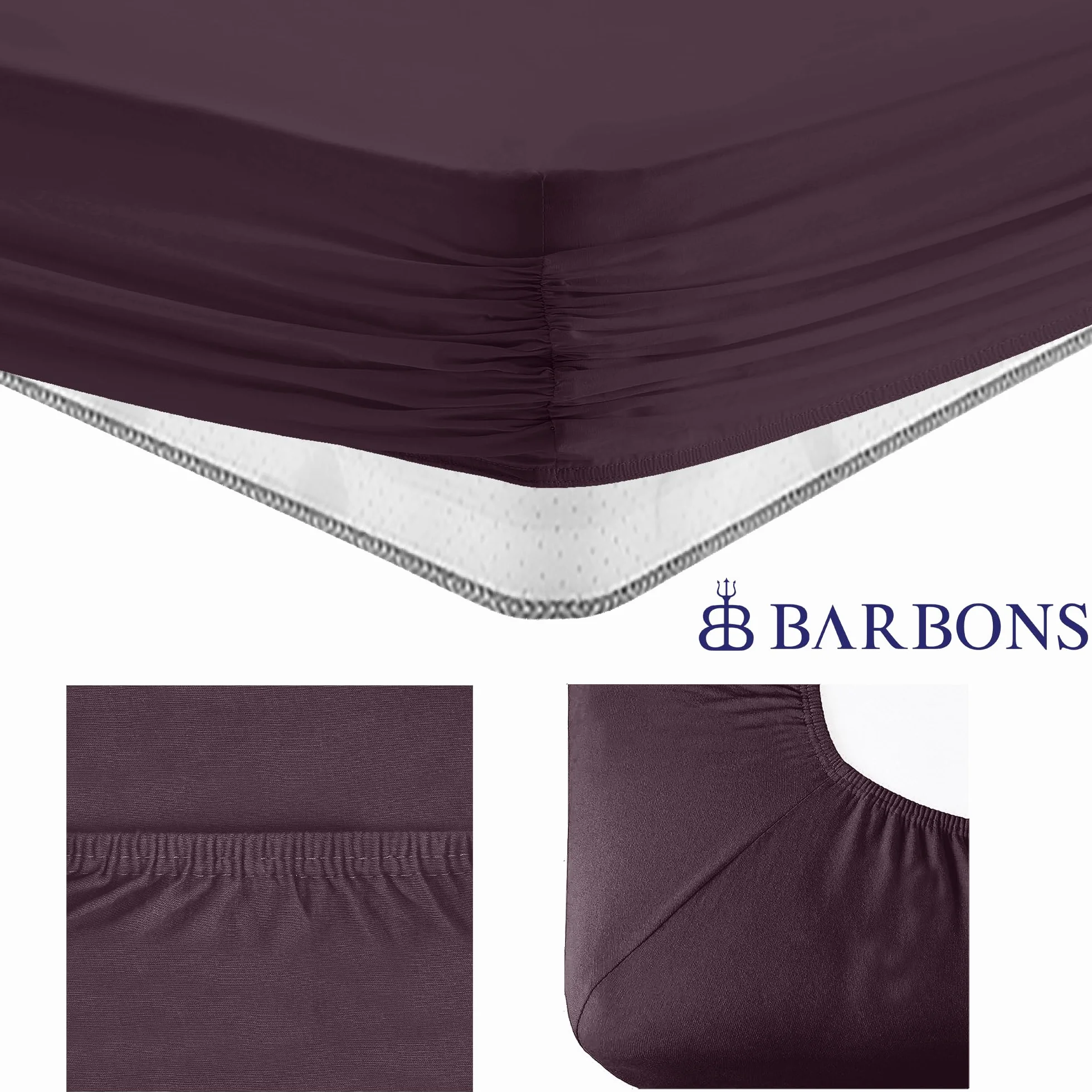 BARBONS Prześcieradło z gumką 90 x 200 cm 100% bawełna Jersey Oeko-TEX, wysokość materaca do 27 cm, bakłażan