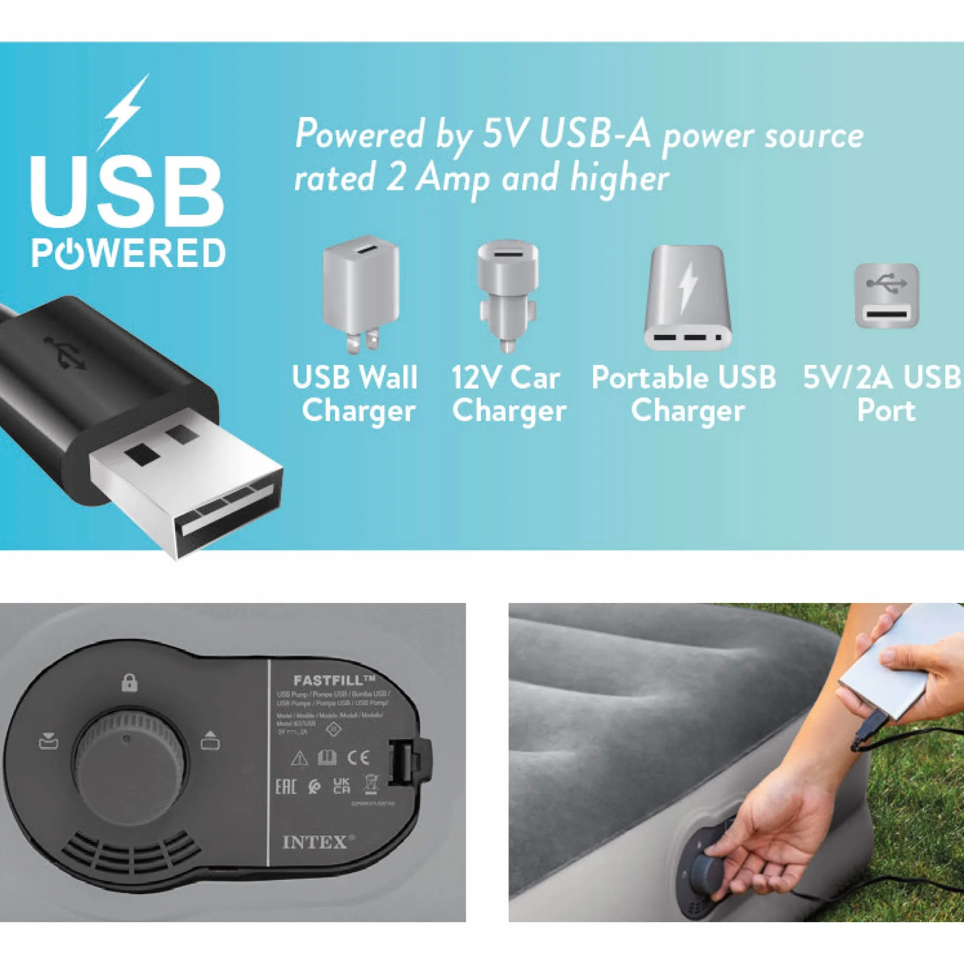 Intex 64157 - Materasso Singolo Autogonfiante USB Dura-Beam Mid-Rise Comfort, 99x191x36 cm