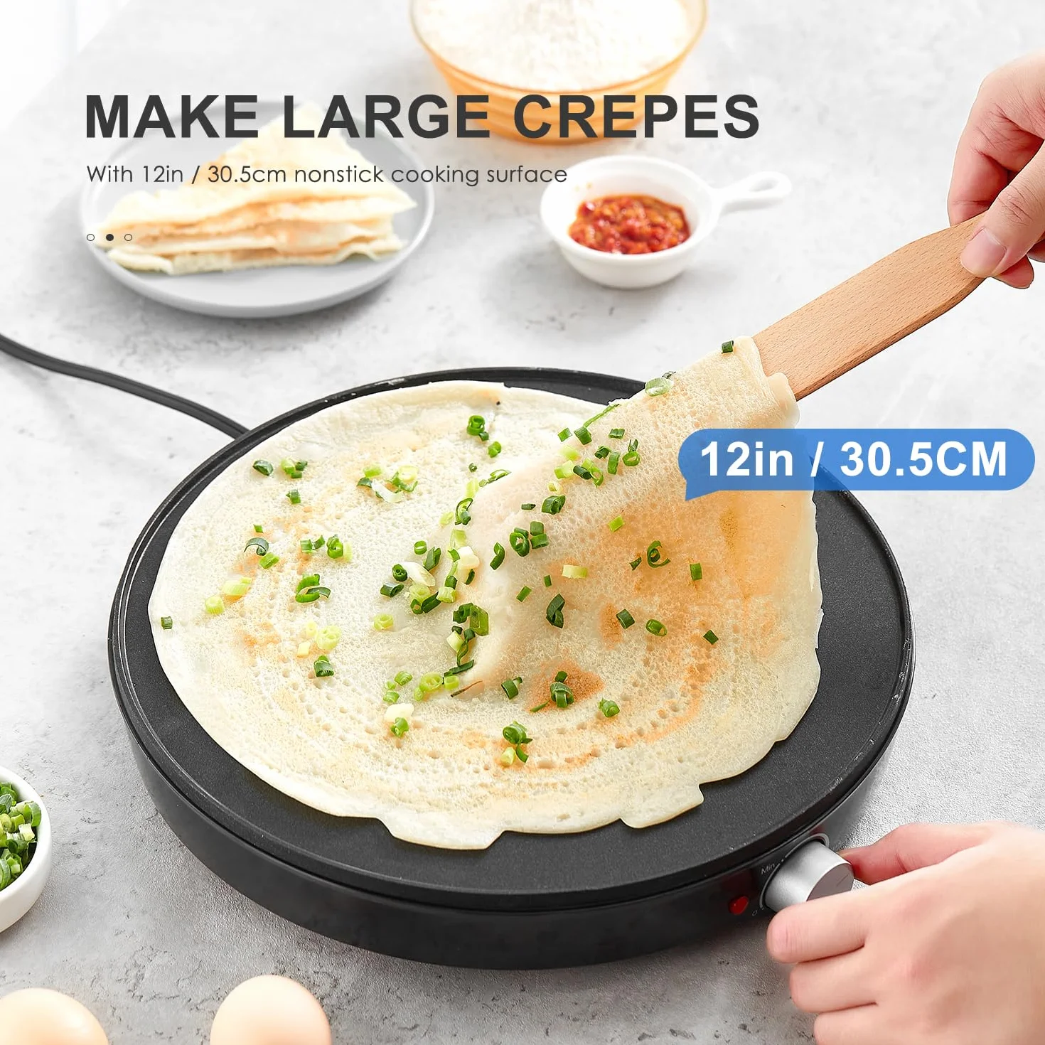 Yabano Przyrząd do naleśników Ø 30 cm retro pancake Maker z łopatką i rozdzielaczem ciasta