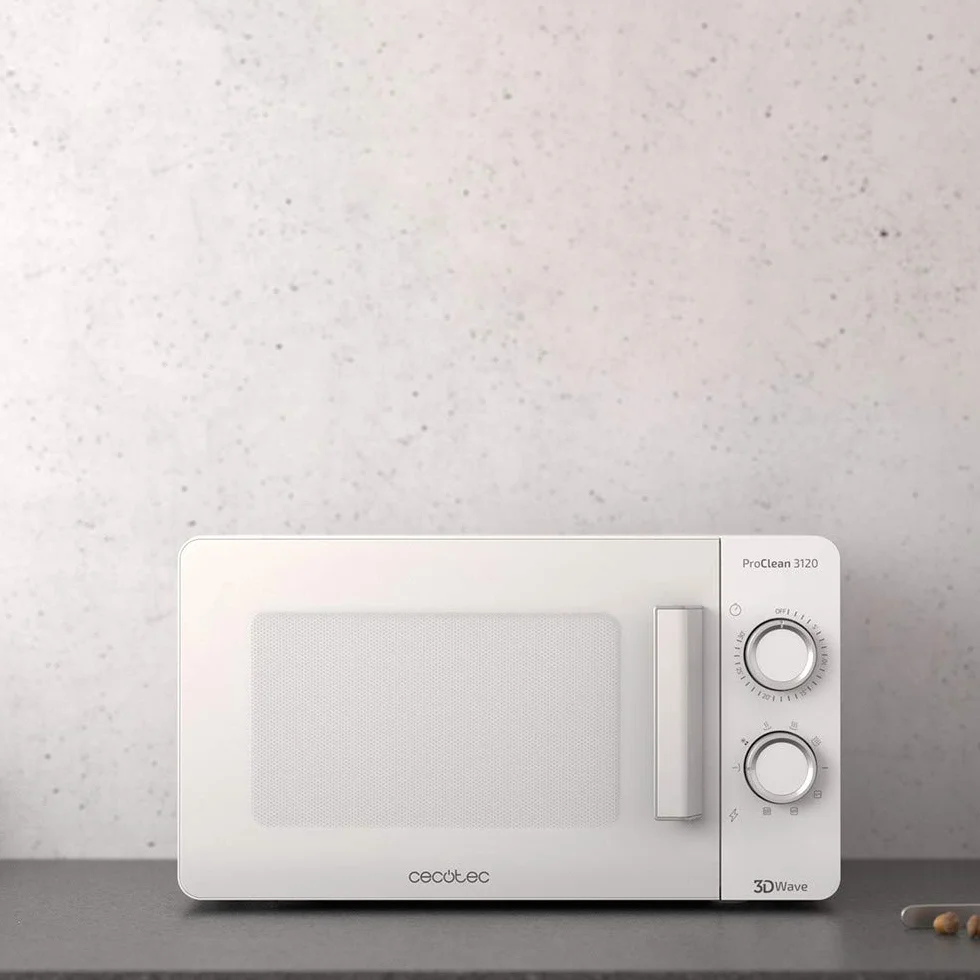 Cecotec Pro Clean 3120 kuchenka mikrofalowa, 700 W, z grillem kwarcowym, 800 W, z powłoką antybaktacyjną Ready 2 Clean, technologia 3D Wave, pojemność 20 l, 6 stopni, pełne białe drzwi frontowe, kolor