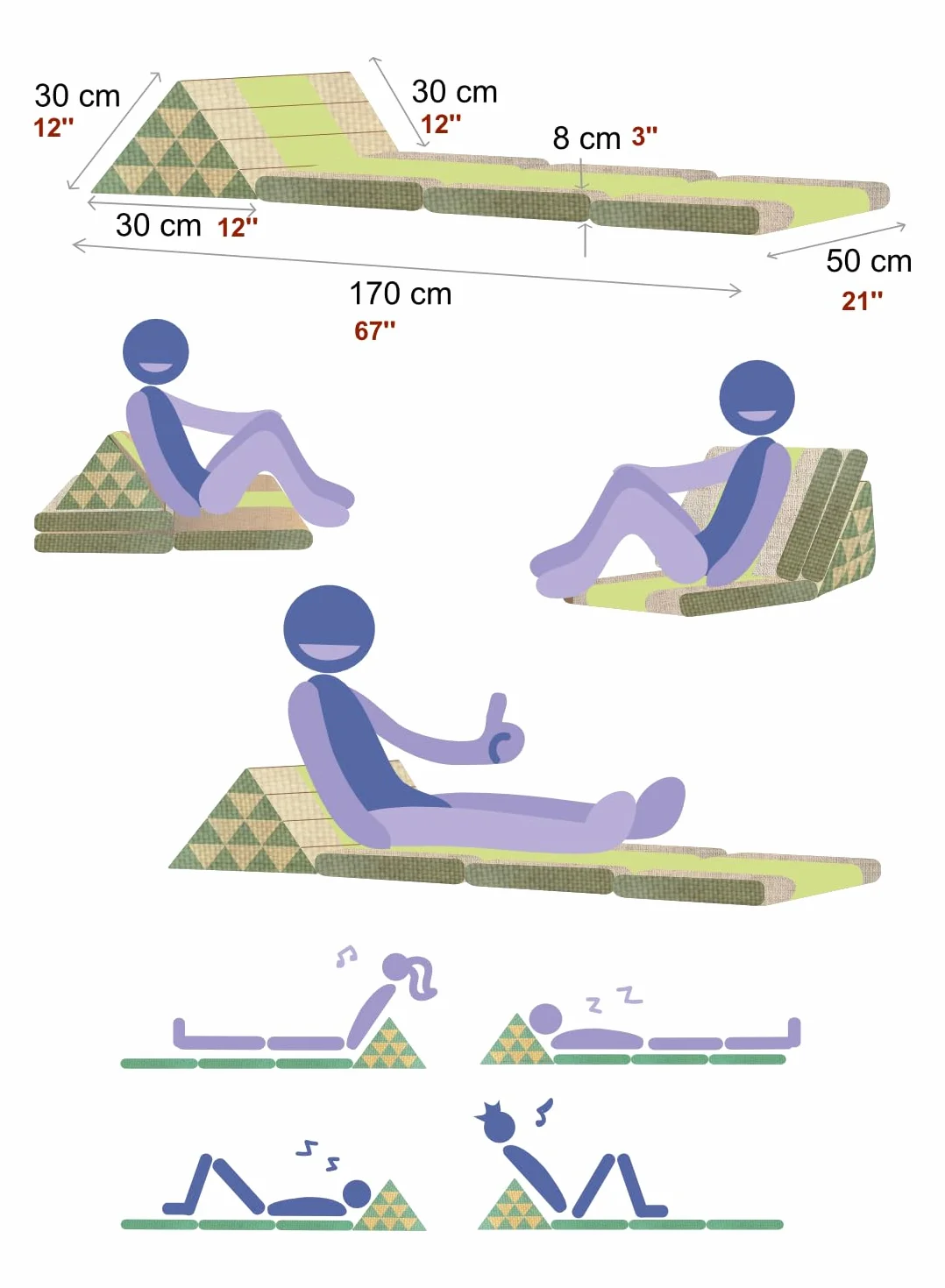 Leewadee Tajska Mata Podłogowa 170 x 53 cm - Kapok Składane Siedzisko Oparcie Lounge