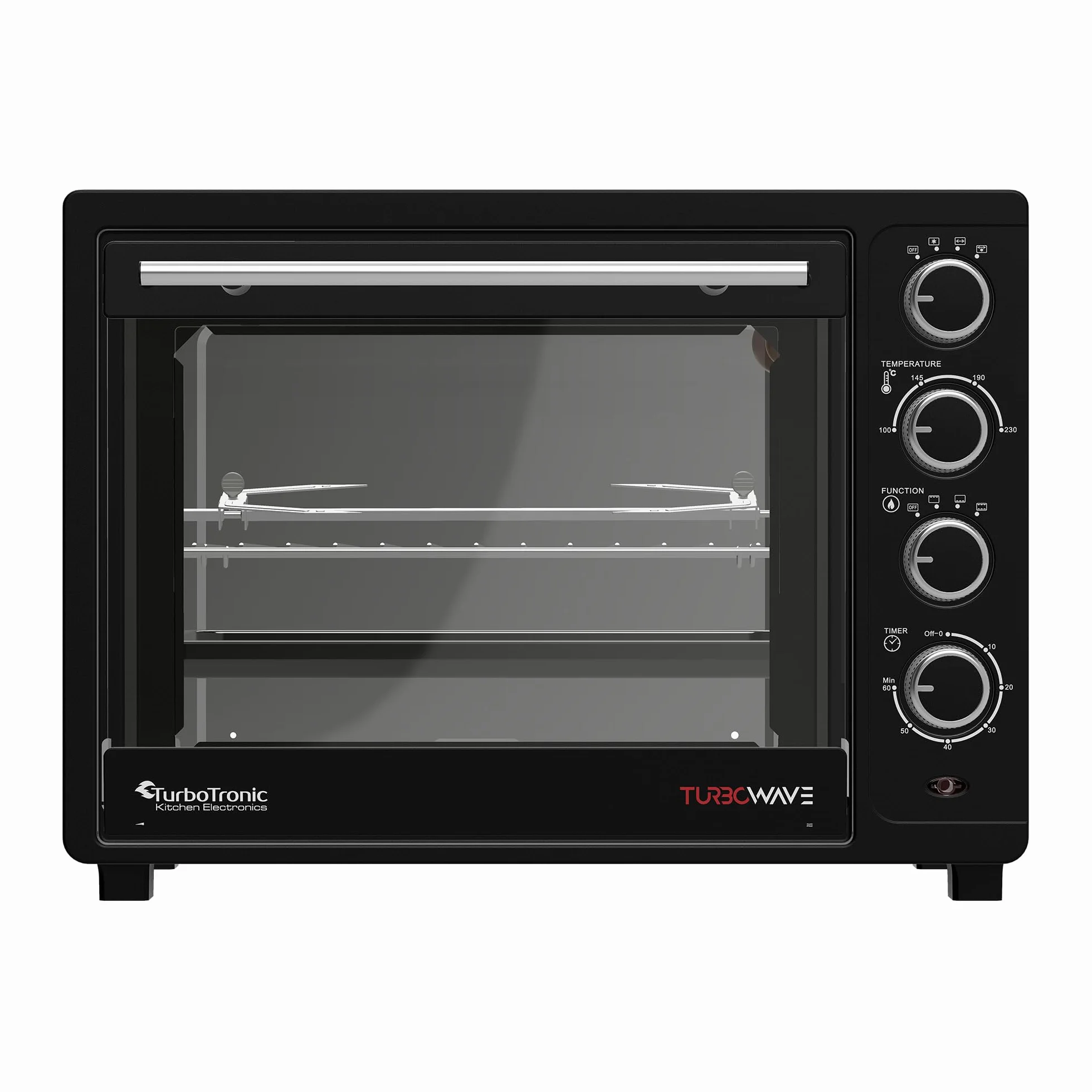 TurboTronic mini piekarnik z termoobiegiem, 35 l, czarny, 1600 W, mini piekarnik z 2 blachami do pieczenia, timer, piec do pizzy, grill