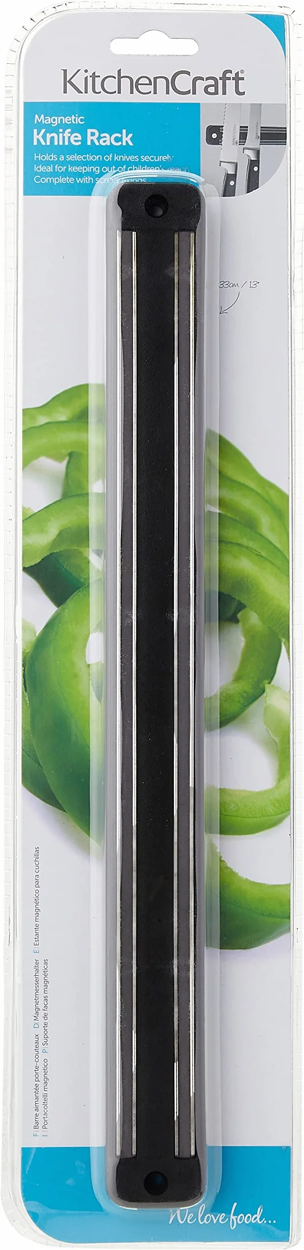 KitchenCraft Ścienny Uchwyt na Noże, Magnetyczny, Plastikowy, 33 cm - Kolor Szary