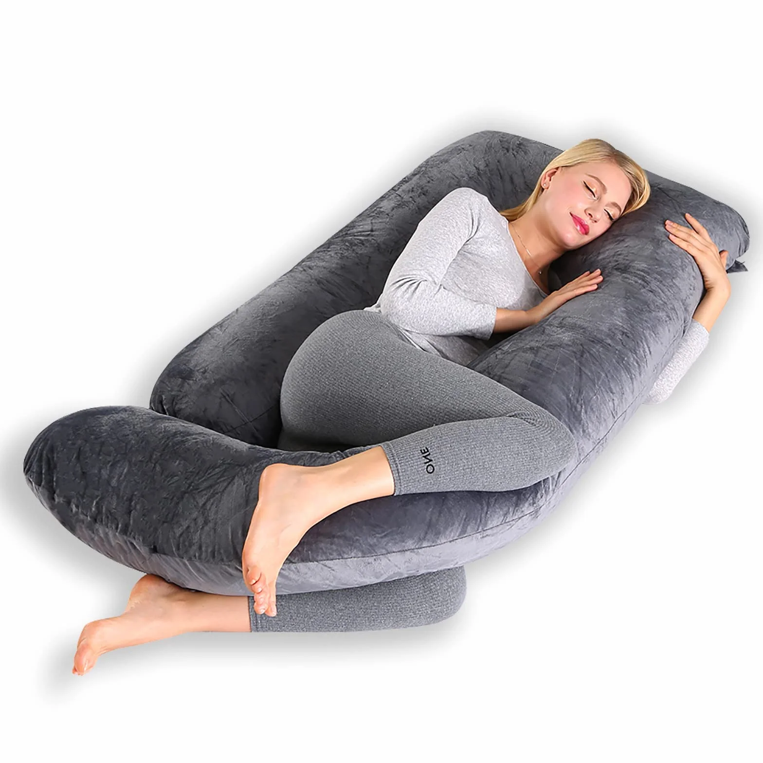 CALIYO Poduszka ciążowa w kształcie litery J, poduszka do karmienia XXL, poduszka do spania na boku z poszewką, poduszka Pregnancy Pillow i komfortowa poduszka dla dorosłych, wyściółka z bawełny