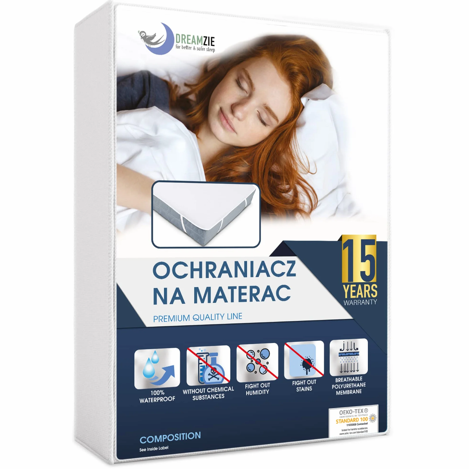 Dreamzie Wodoodporna osłona na materac z 4 elastycznymi kątami - Dla Materaca 100 x 200 cm - Wyprodukowano w UE - certyfikat OEKO-TEX®