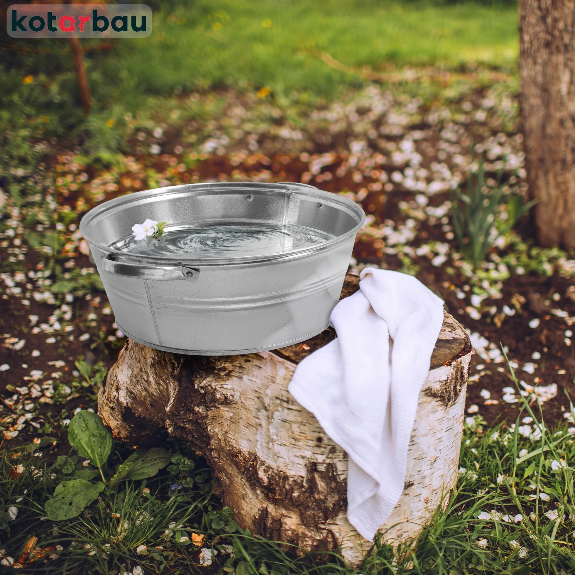 KOTARBAU® Miska Ocynkowana - 13 L - Misa Stalowa z Uchwytami - Miska Metalowa na Kwiaty - Rustykalna