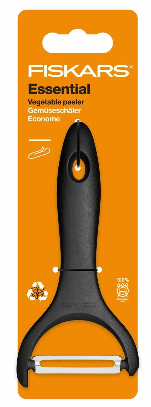 Fiskars Obieraczka do warzyw, w kształcie litery Y, ze stali nierdzewnej, Essential, czarna, 1065599