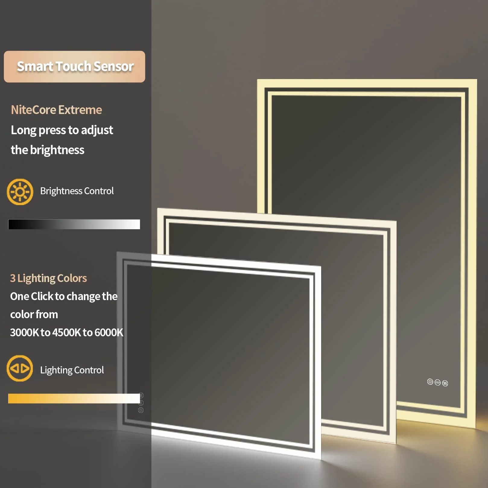 LUVODI Lustro łazienkowe LED z podświetleniem: 60 x 80 cm, lustro łazienkowe z włącznikiem dotykowym, bez zaparowania, możliwość ściemniania, lustro do makijażu