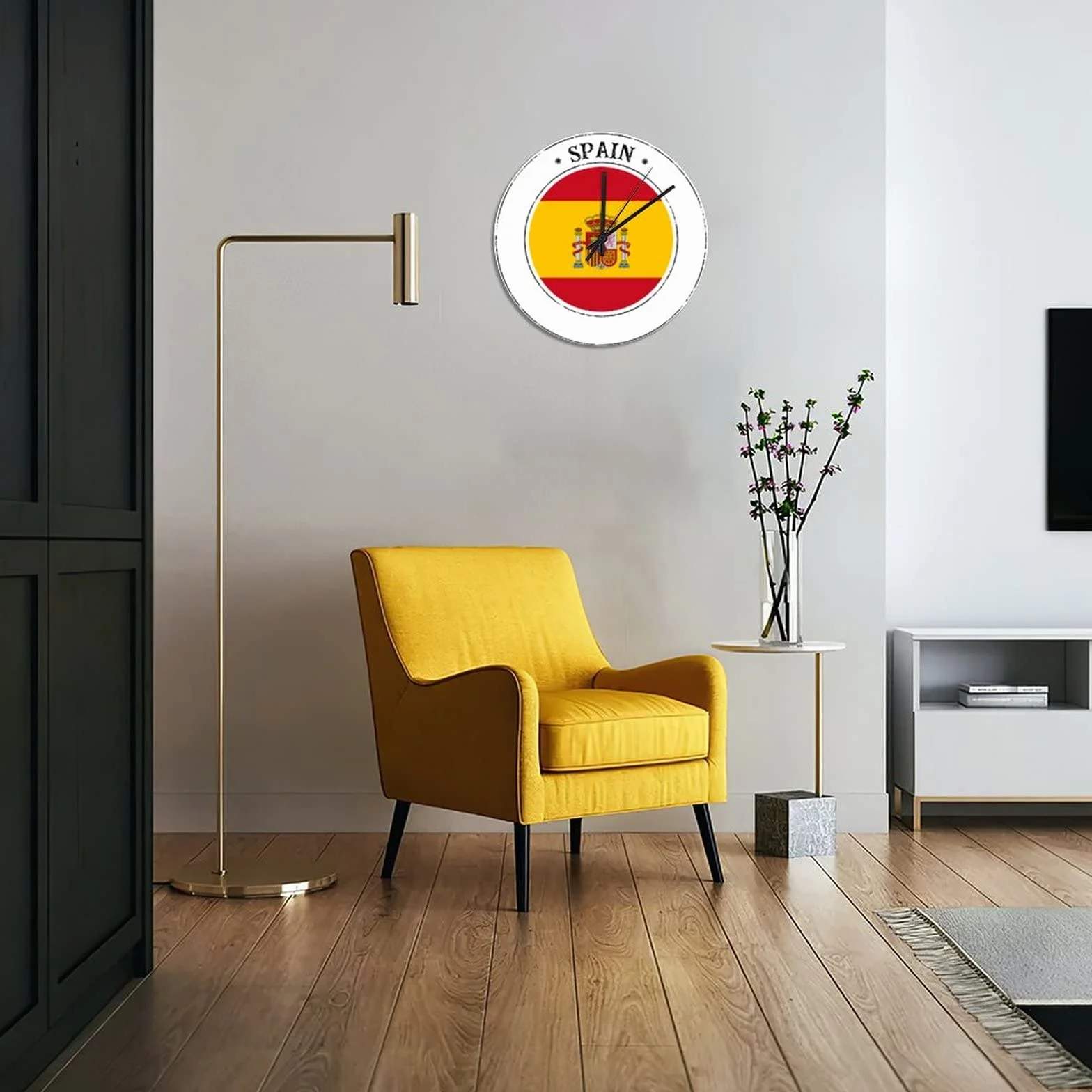 Hiszpania zegar ścienny Hiszpania flaga narodowa zasilana na baterie cichy nietykający zegar 25 x 25 cm do domu kuchni łazienki sypialni salonu dekoracja