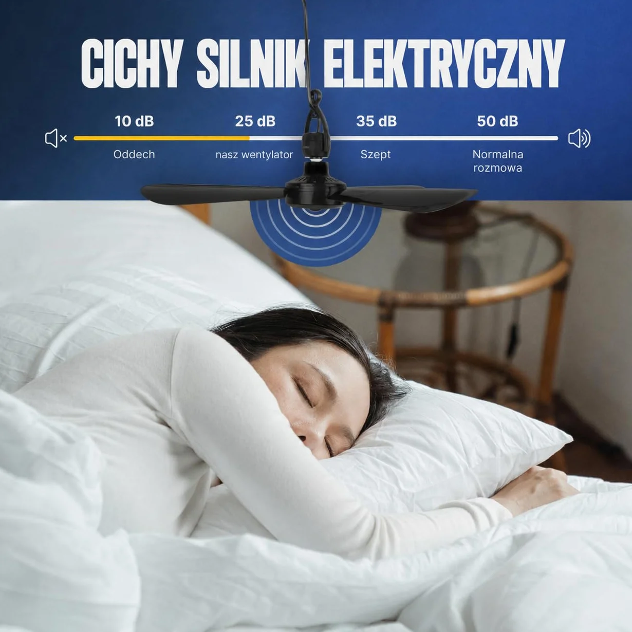 Przenośny wentylator sufitowy z wtyczką i przełącznikiem, 220 V-240 V/5 W, Ø 40 cm, mobilny wentylator z zawieszką, energooszczędny, czarny