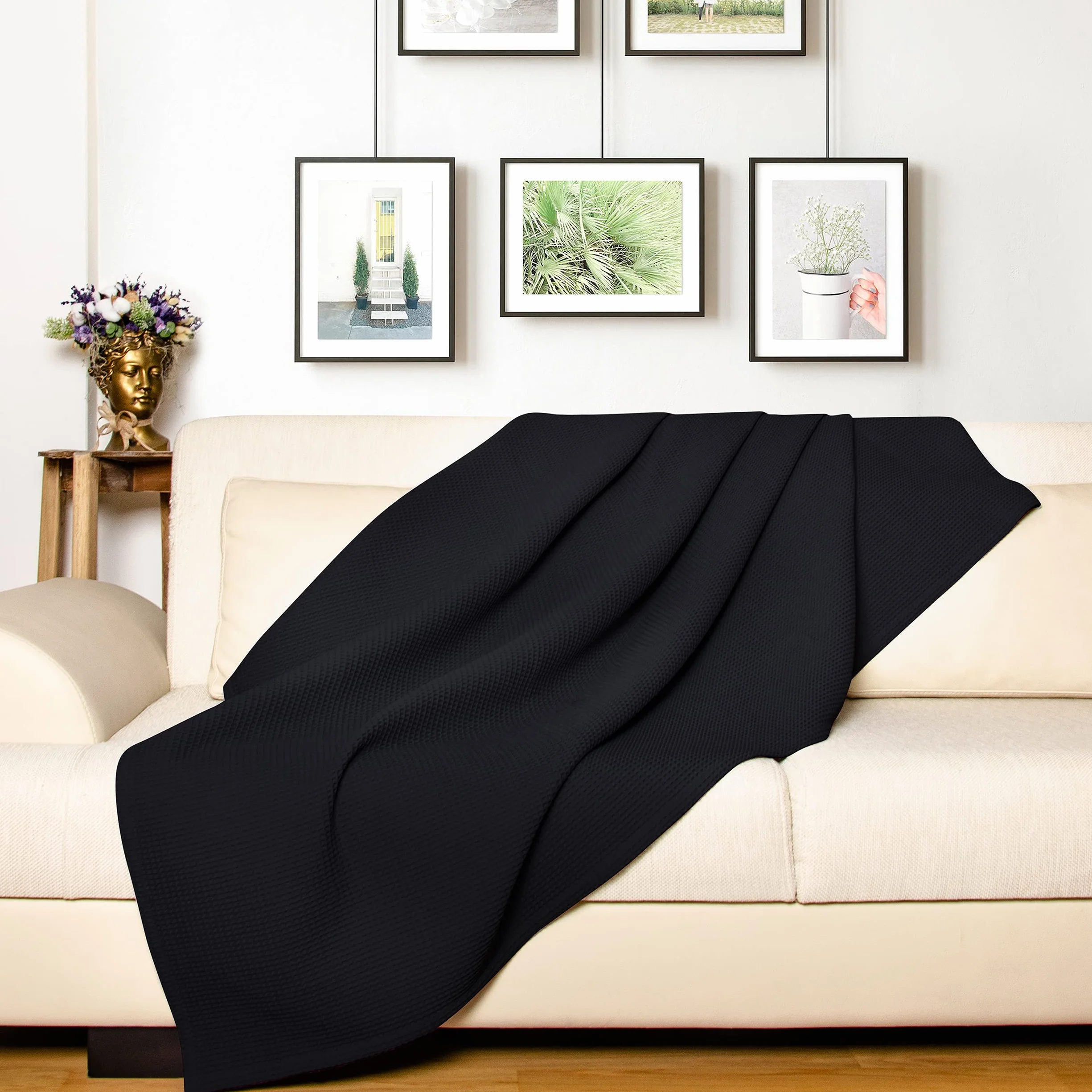 LAYNENBURG narzuta bawełniana 180 x 220 cm czarna