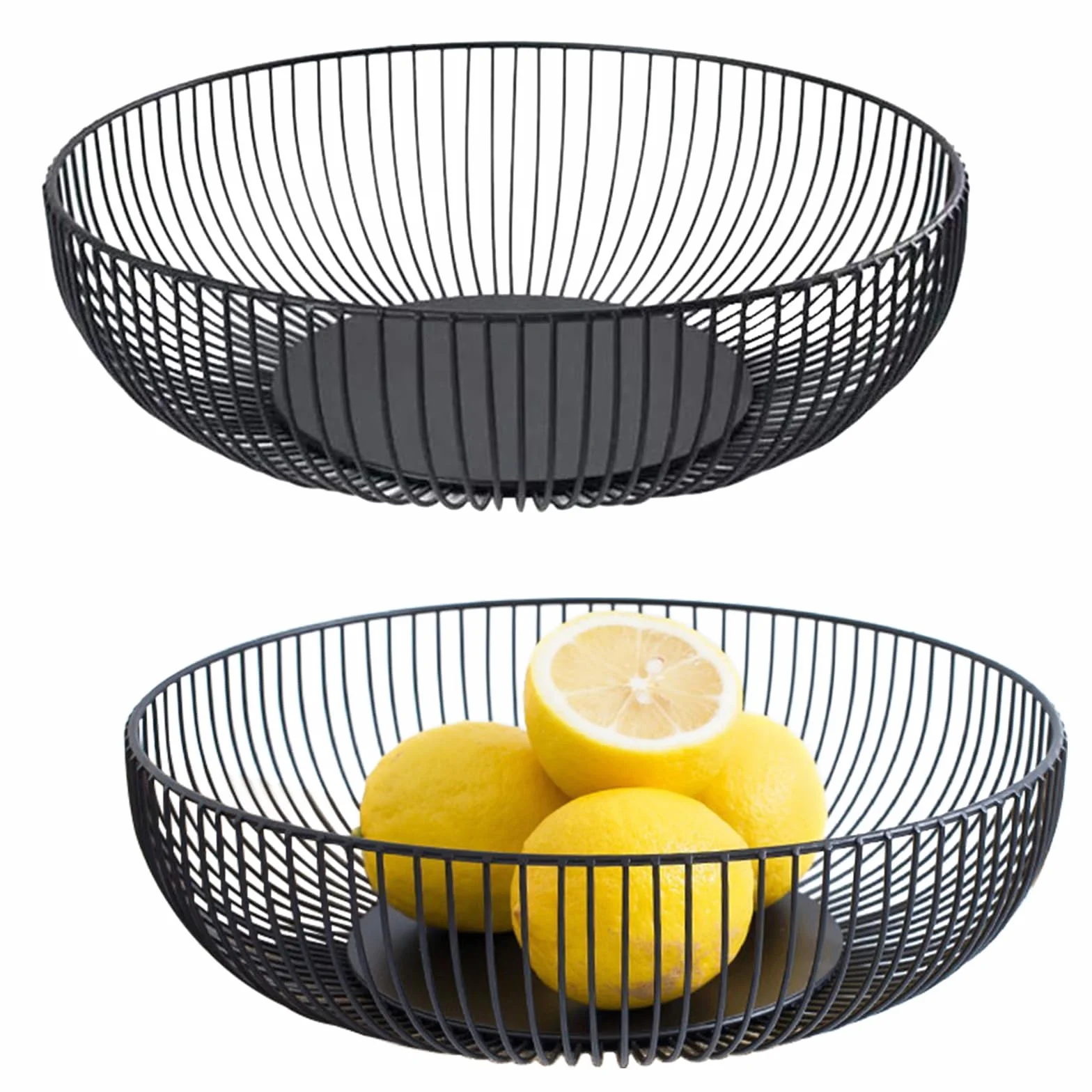 Metalowe miseczki na owoce 2 sztuki 28 cm x 8 cm płaski kosz z żelaza czarny matowy okrągły