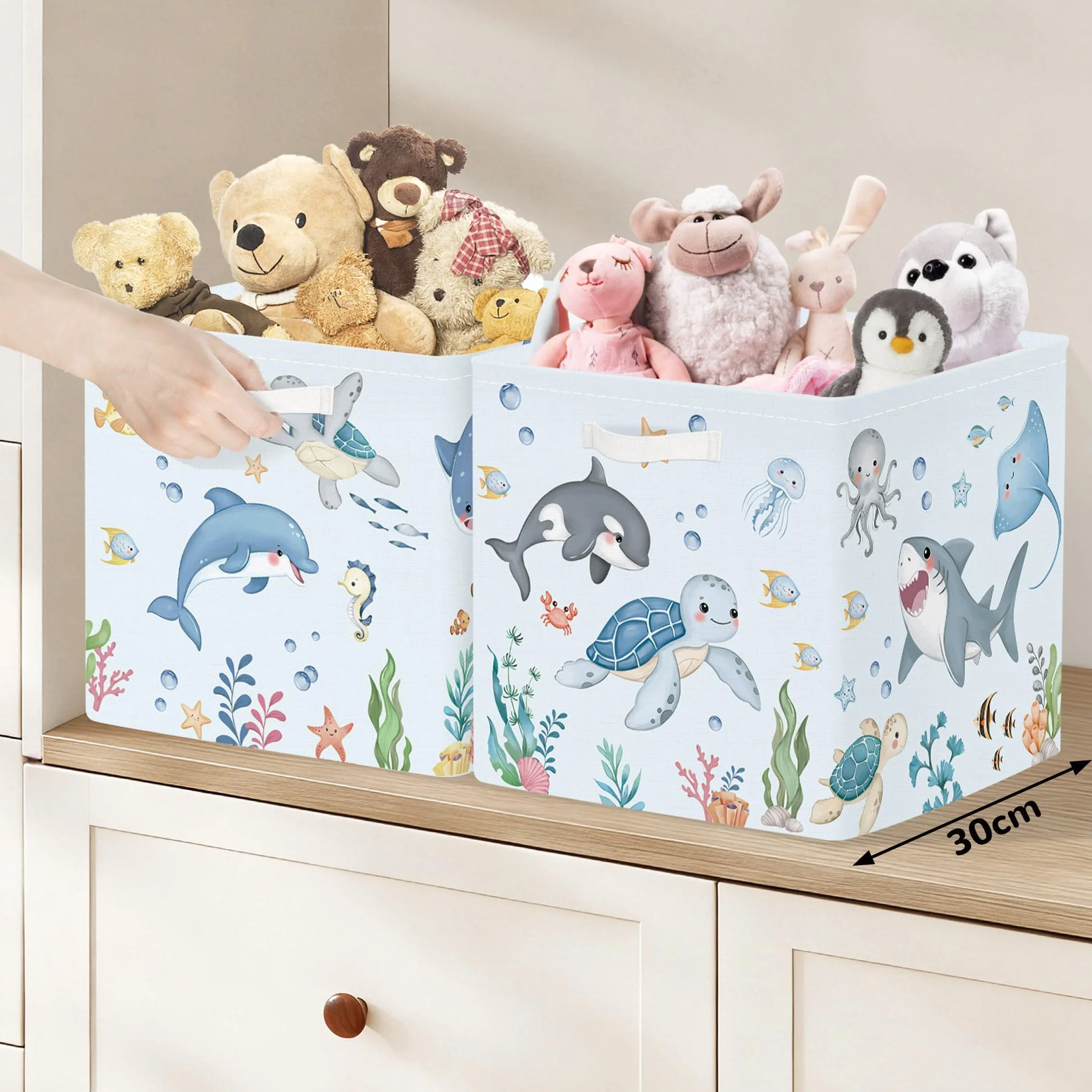 Clastyle 3 szt. Ocean Animals Cube Storage Box Składane pudełko Kallax na półki Rodzice Kosze do przechowywania na książki Ubrania Organizator Zabawek, Wieloryb, 30 x 30 x 30 cm