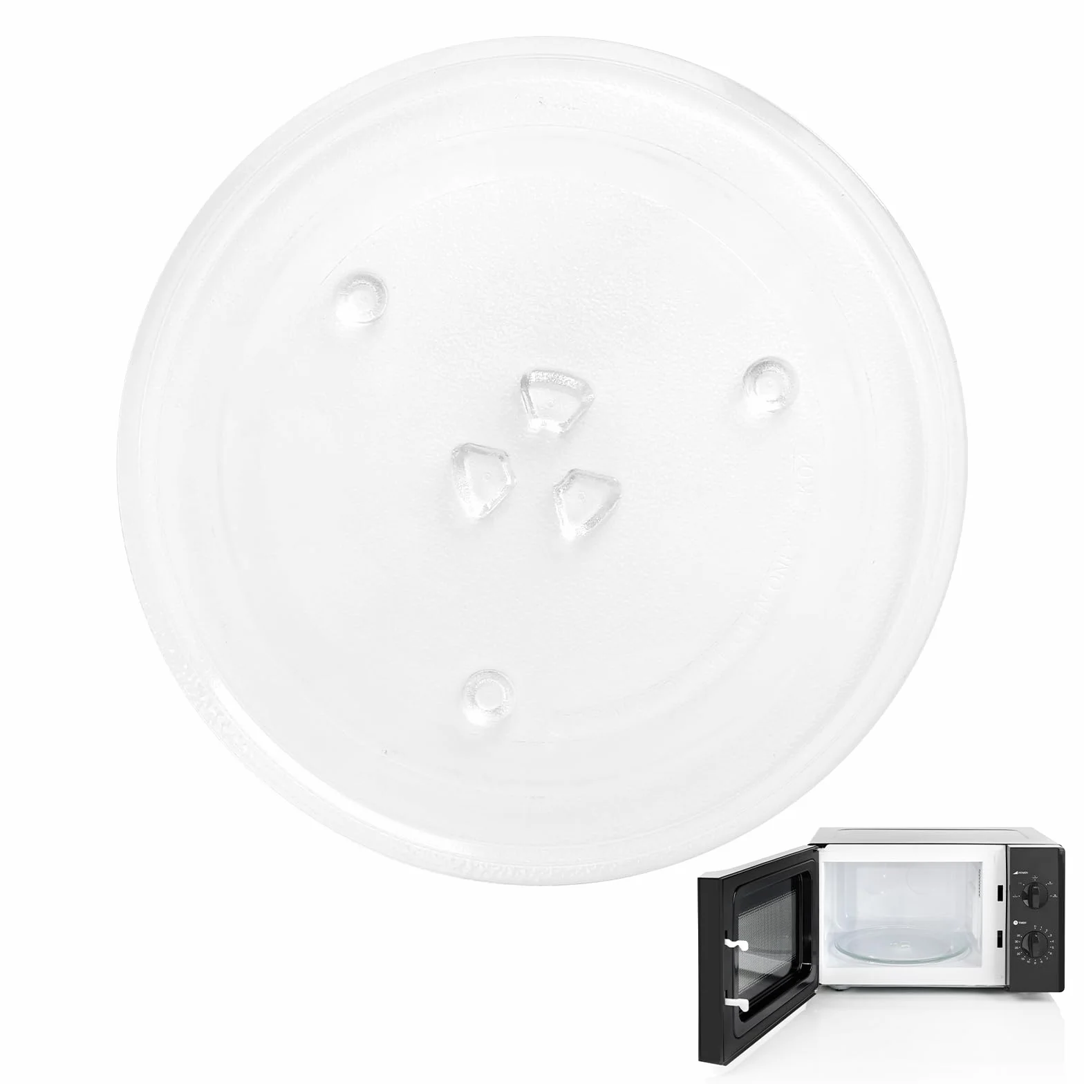 Szklany talerz do kuchenki mikrofalowej, 24,5 cm, talerz do mikrofalówki, specjalny talerz obrotowy odporny na wysokie temperatury do kuchenki mikrofalowej z okrągłymi uchwytami
