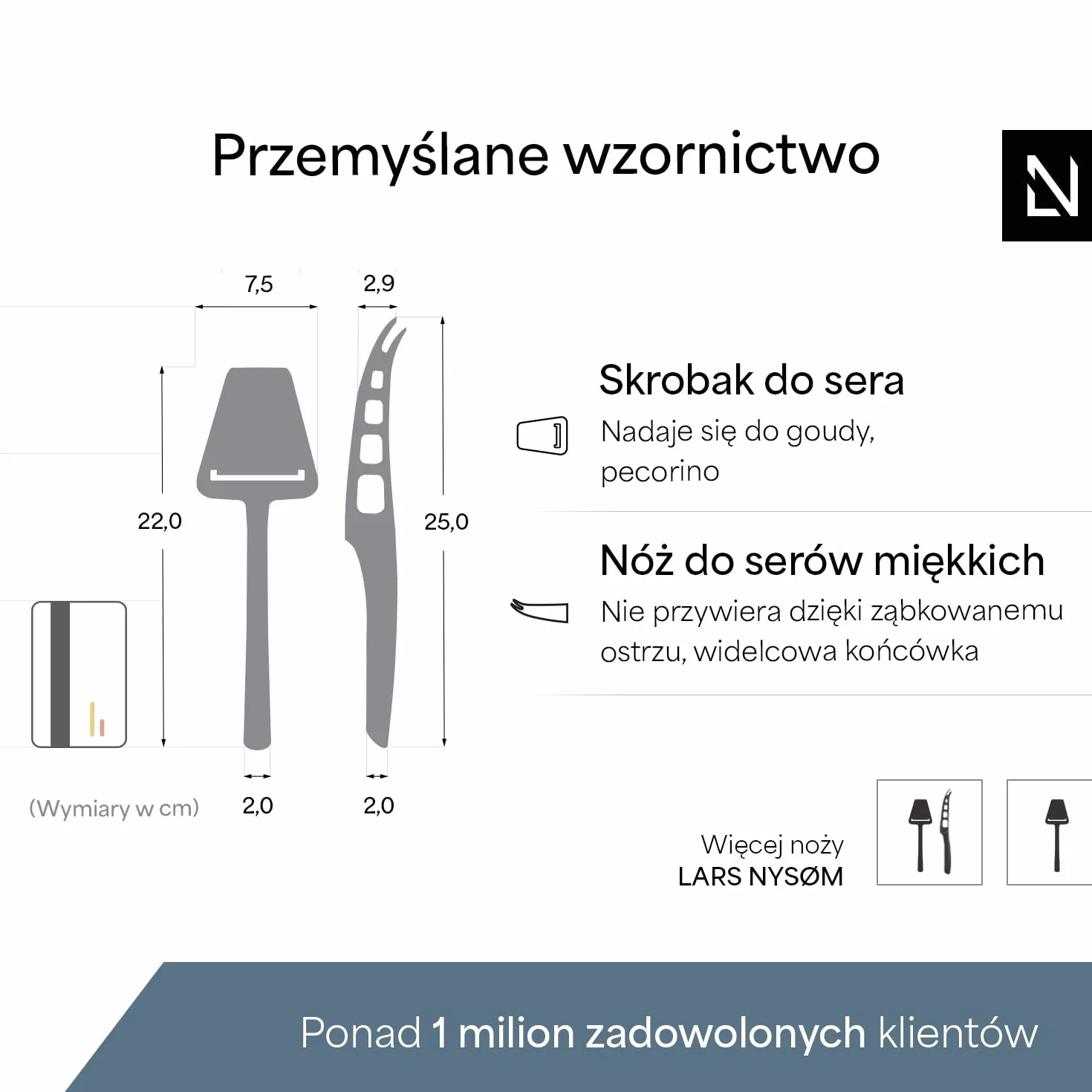 LARS NYSØM Zestaw krajalnicy i noży do sera 2 szt. I Zestaw noży do sera i krajalnica ze stali nierdzewnej (Carbon Black)