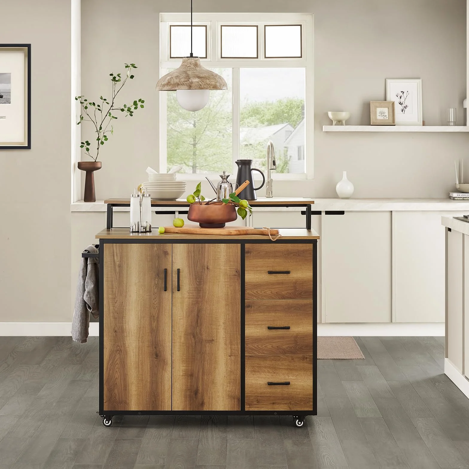 SoBuy KNL02-PF Szafka Kuchenna Wyspa Kuchenna Kredens Stół Barowy 69 x 113 x 106 cm