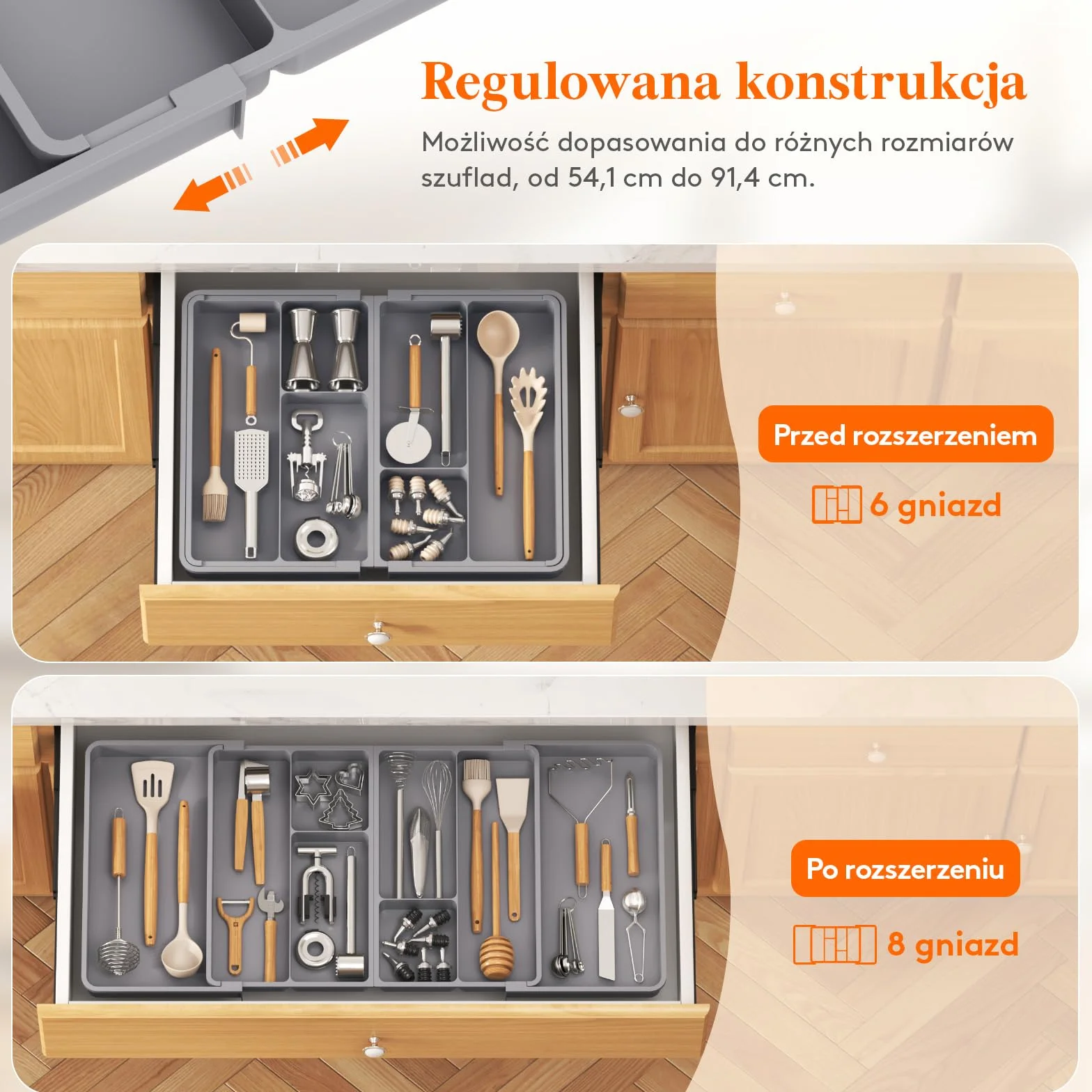 Lifewit Organizer do szuflad rozszerzalny 81 cm taca na sztućce plastikowa