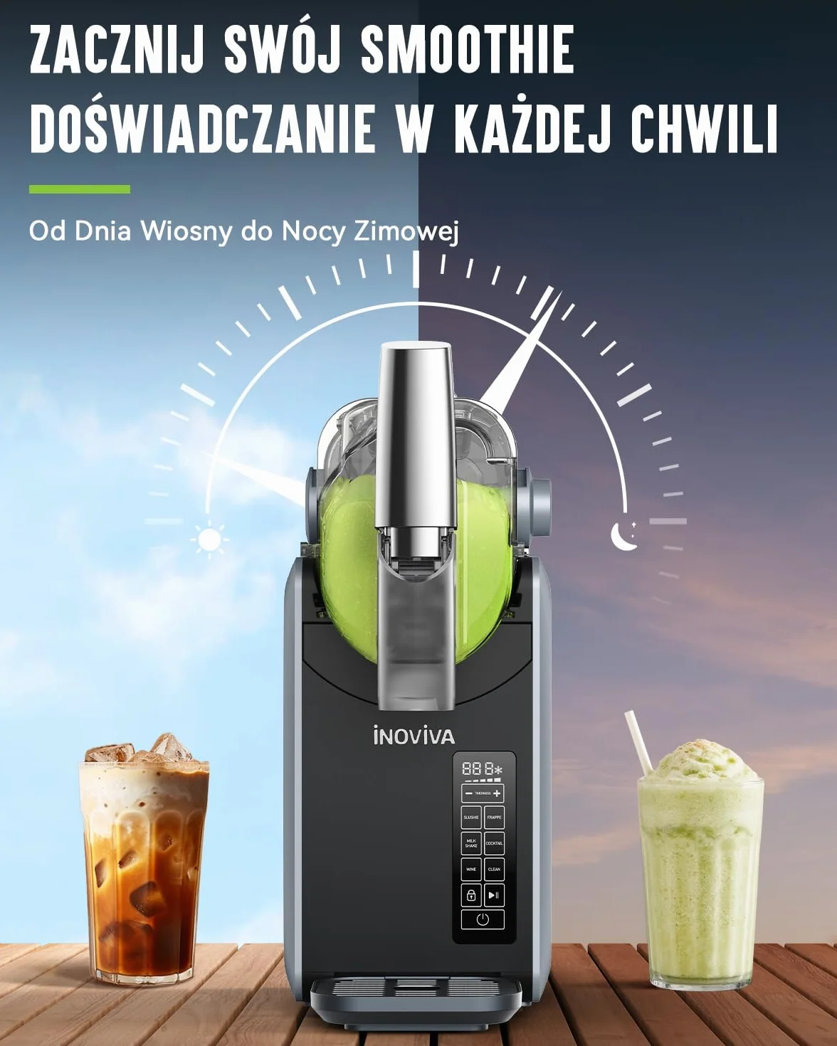 INOVIVA Slushie Machine, 2 l, No Ice Needed, samoczyszcząca, 5 wstępnie ustawionych programów, mrożone lody kruszone, margarity, frappé i koktajle mleczne (wersja S1.2)