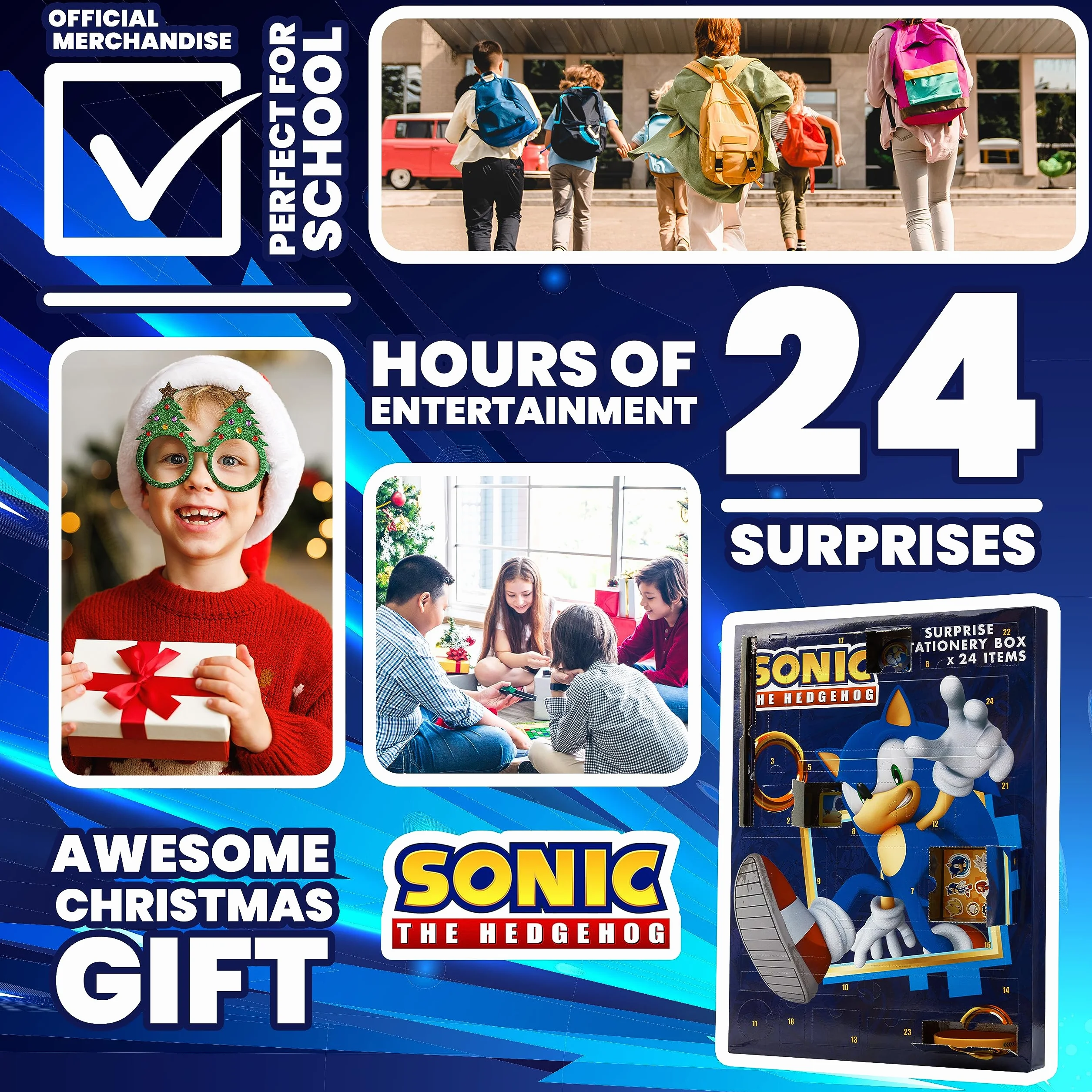 Sonic The Hedgehog Kalendarz adwentowy 2024 dla dzieci i młodzieży, bransoletka breloki papiernicze