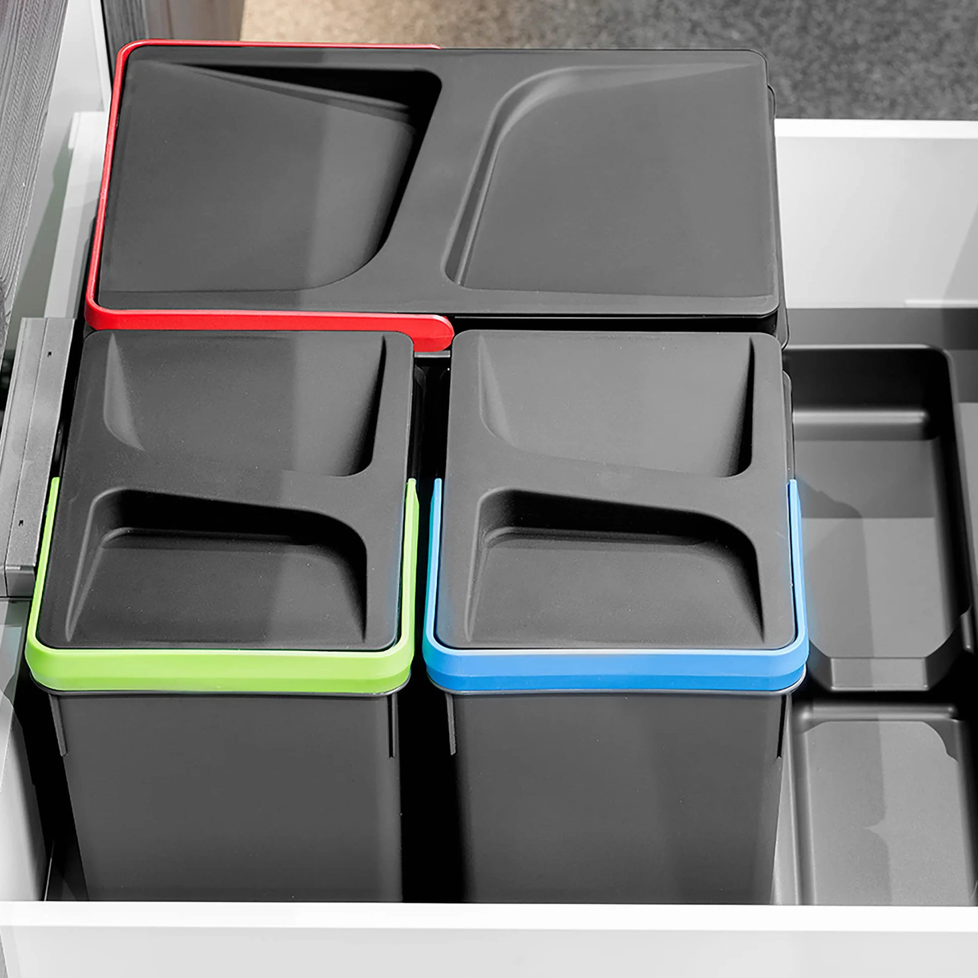 Emuca - Pojemniki do szuflady kuchennej Recycle, wysokość 216, 1x12L + 2x6L, Szaro-antracytowy plastik