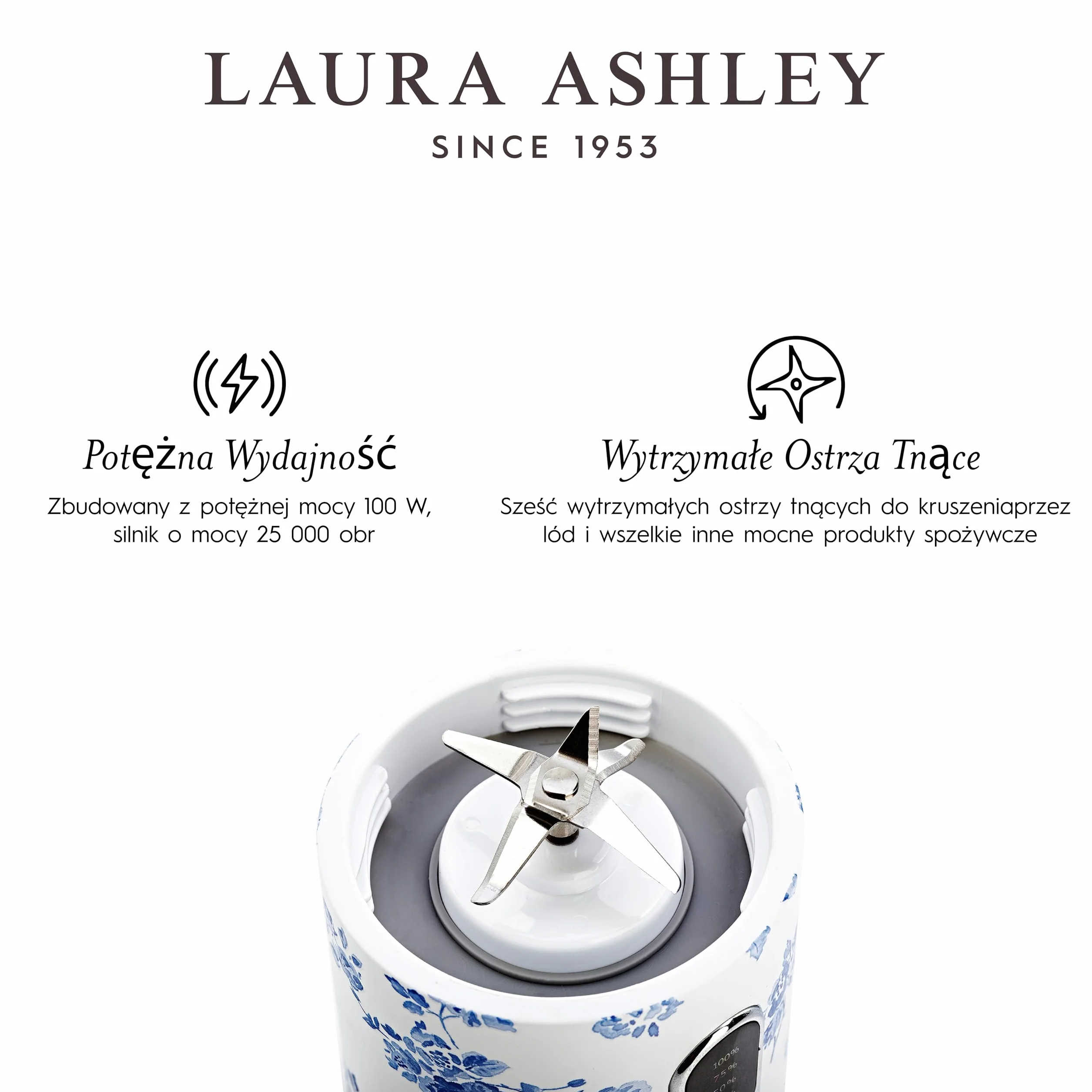 Laura Ashley China Rose Przenośny blender do smoothie 450 ml z butelką USB