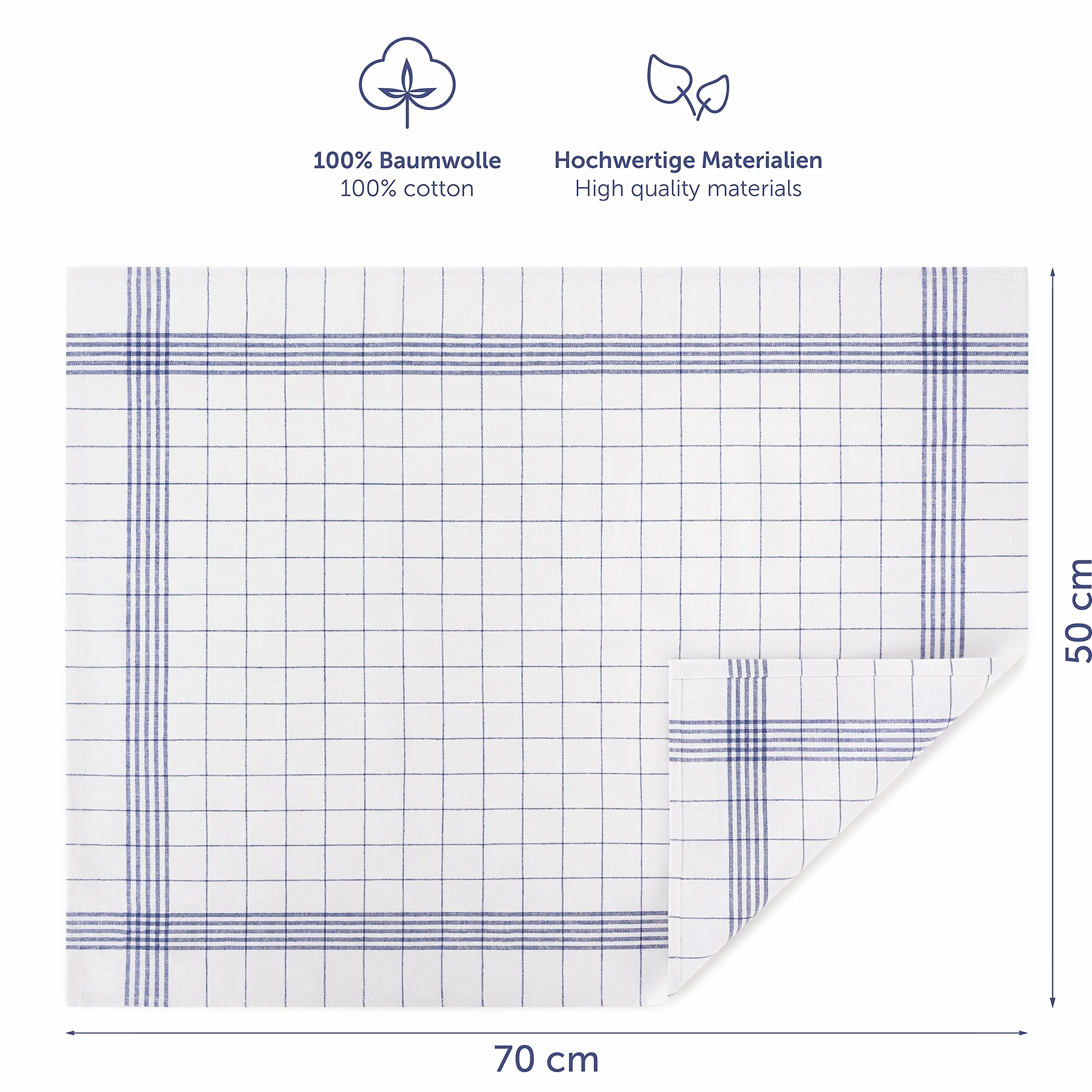 Blumtal zestaw 10 Premium ścierki kuchenne – Wysokiej jakości ścierki do naczyń, 100% bawełna, niebieskie w kratę, 50x70 cm