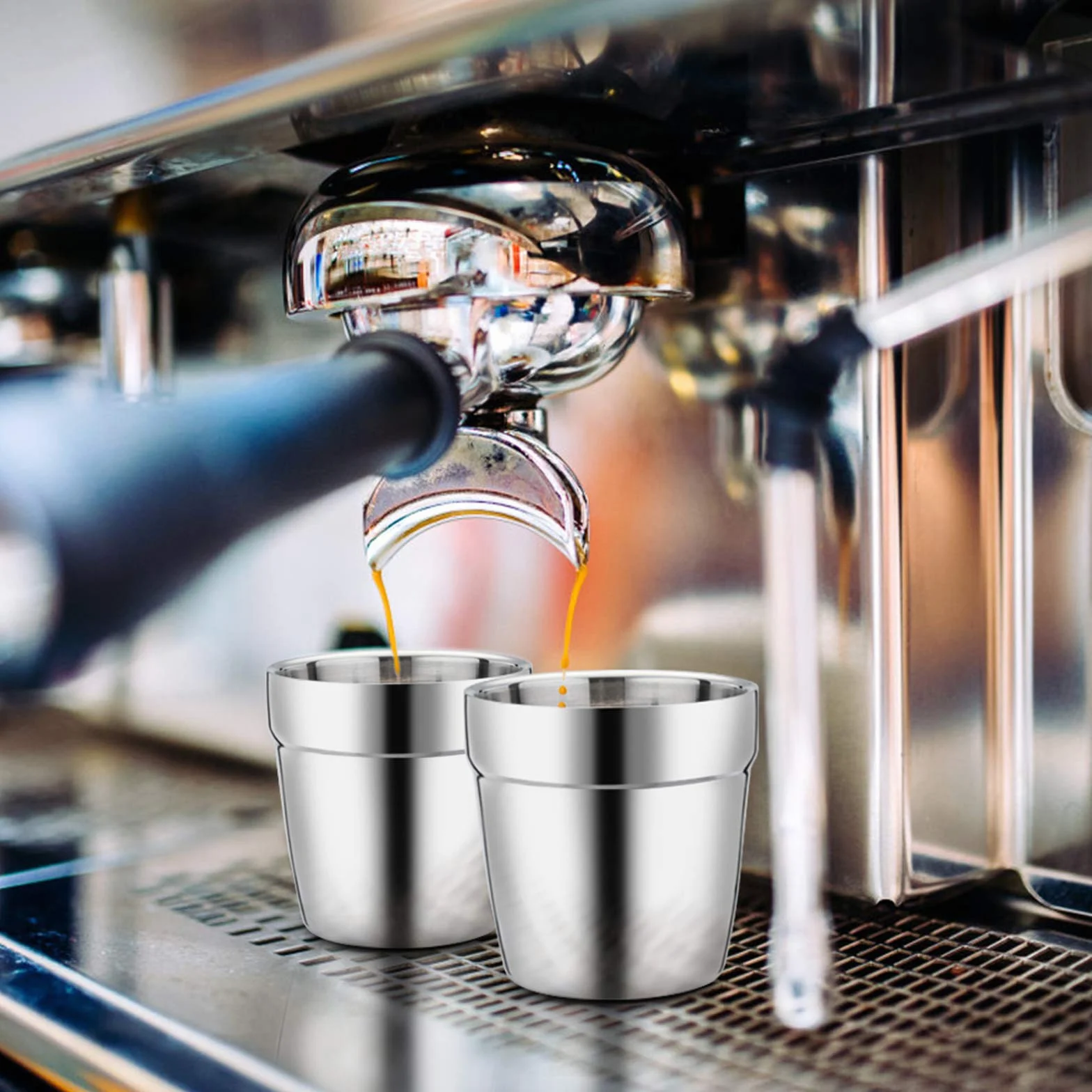 TEAMFAR Filiżanki do espresso, zestaw 6 sztuk, ze stali nierdzewnej, grube ścianki z podwójnymi ściankami, filiżanki do herbaty, filiżanki do kawy, do domu, na imprezę, lub na kemping, nietłukące się
