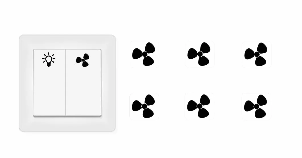 Zestaw naklejek na przełączniki, 6 sztuk, na wentylator, odpowiednie również do Smart Home (RP51) (14 mm)