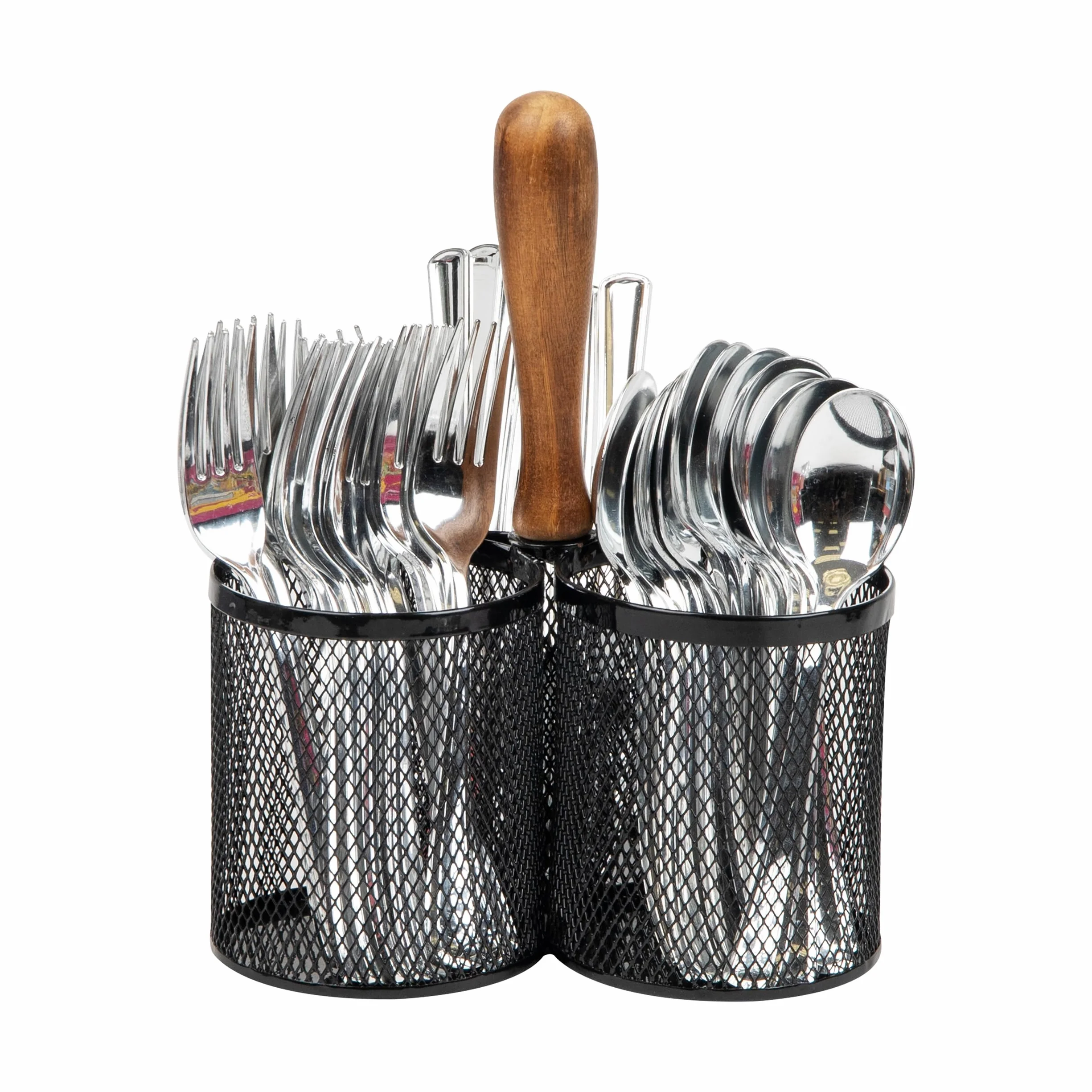Mind Reader Utensil Holder Silverware Organizer Cutlery Holder Metal Mesh 7.5x7.5x9.75 Inch Black