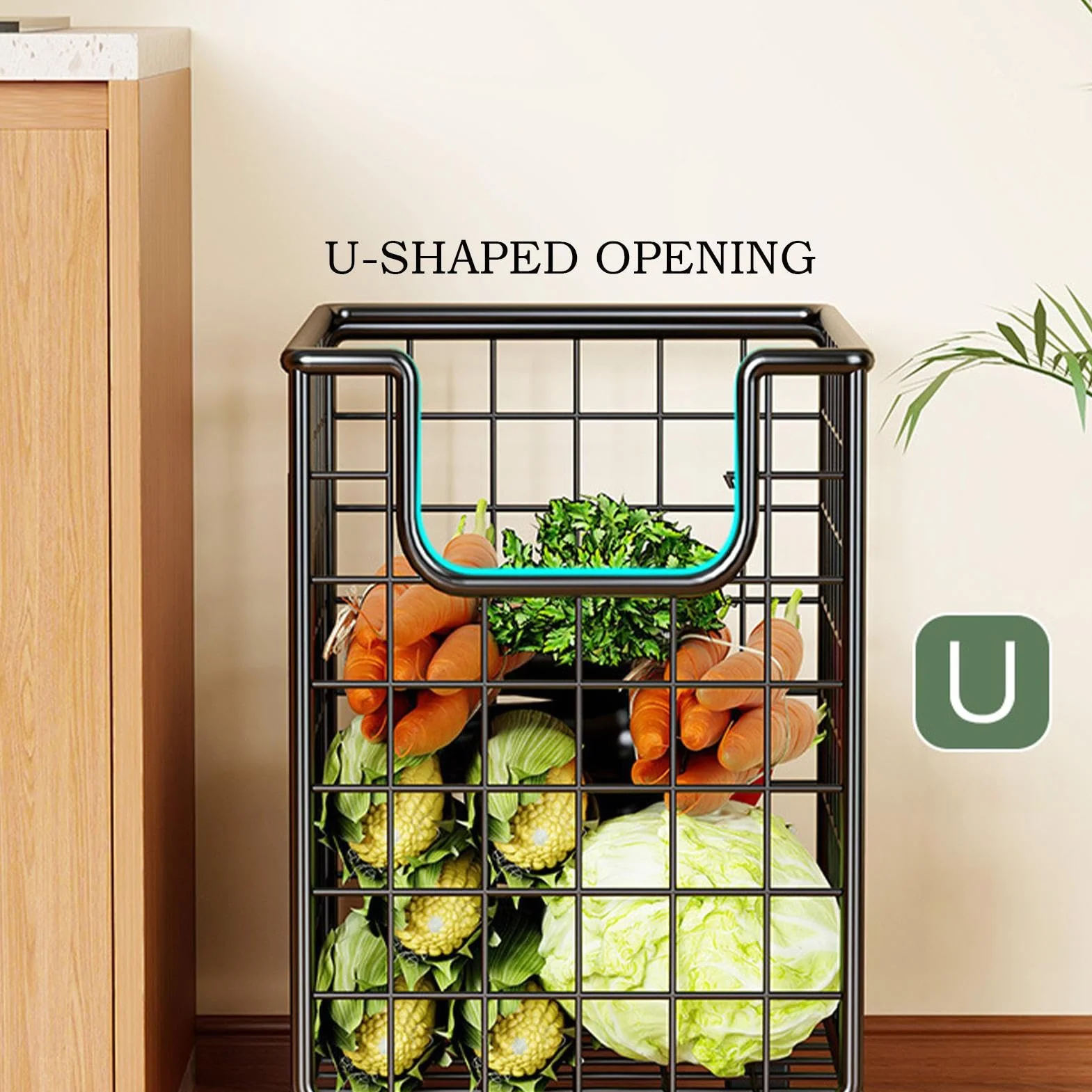 Kitchen Rolling Cart, 360° Rotating Storage Rack, Multi-Tier Floor Organizer with Wheels, Space-Saving Portable Utility Cart, Mesh Basket Design, for Pantry, Laundry, Bathroom, 28x44x40cm Black