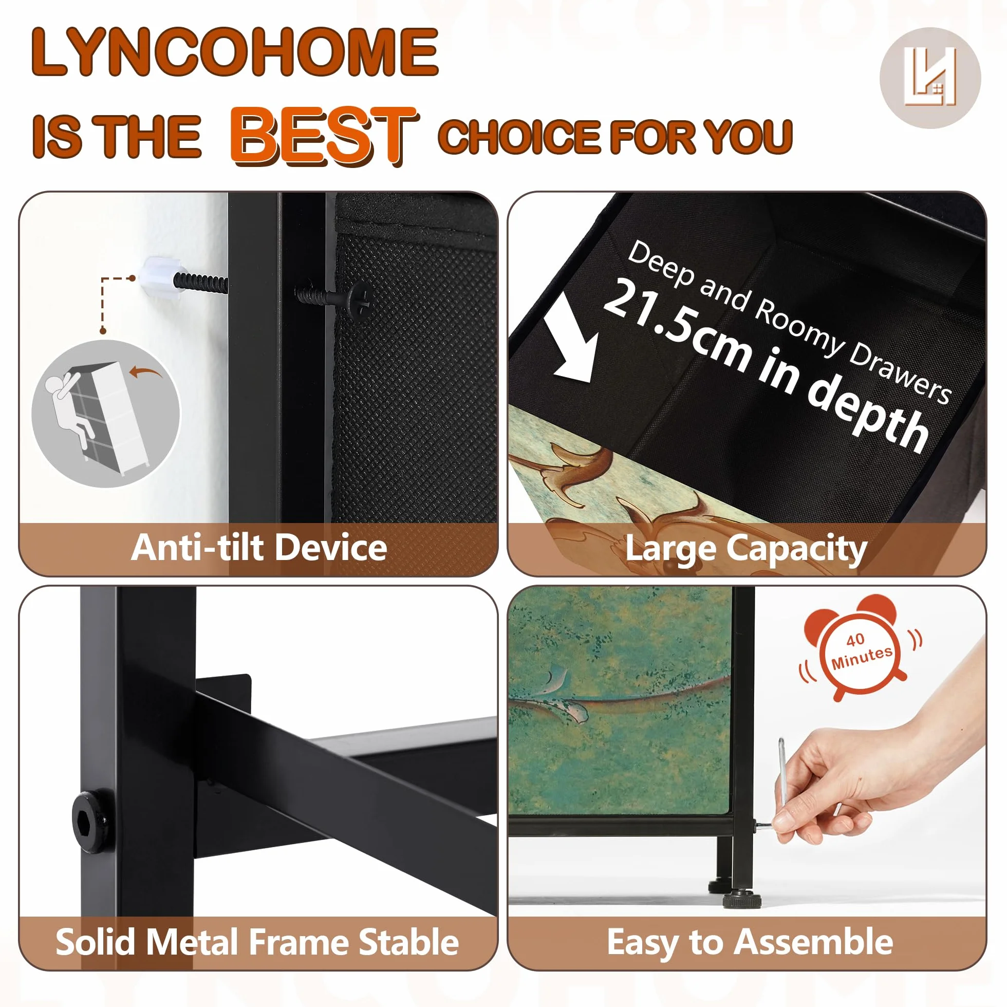 LYNCOHOME Komoda z 9 szufladami z tkaniny, komoda do sypialni, szafka, meble do sypialni, komoda z 9 szufladami, komoda do kuchni, biura, przedpokoju