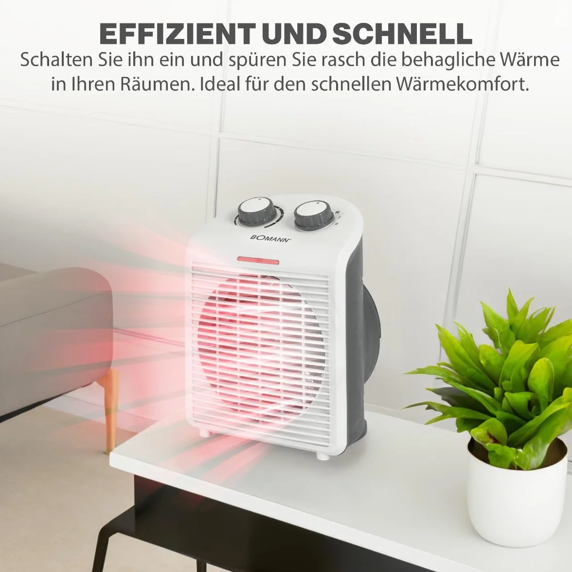 Bomann Termowentylator - Nagrzewnica elektryczna - Nagrzewnica - Przenośna i kompaktowa nagrzewnica 2 poziomy ogrzewania (1000/2000 W) Biały/HL 660401 CB BOMANN