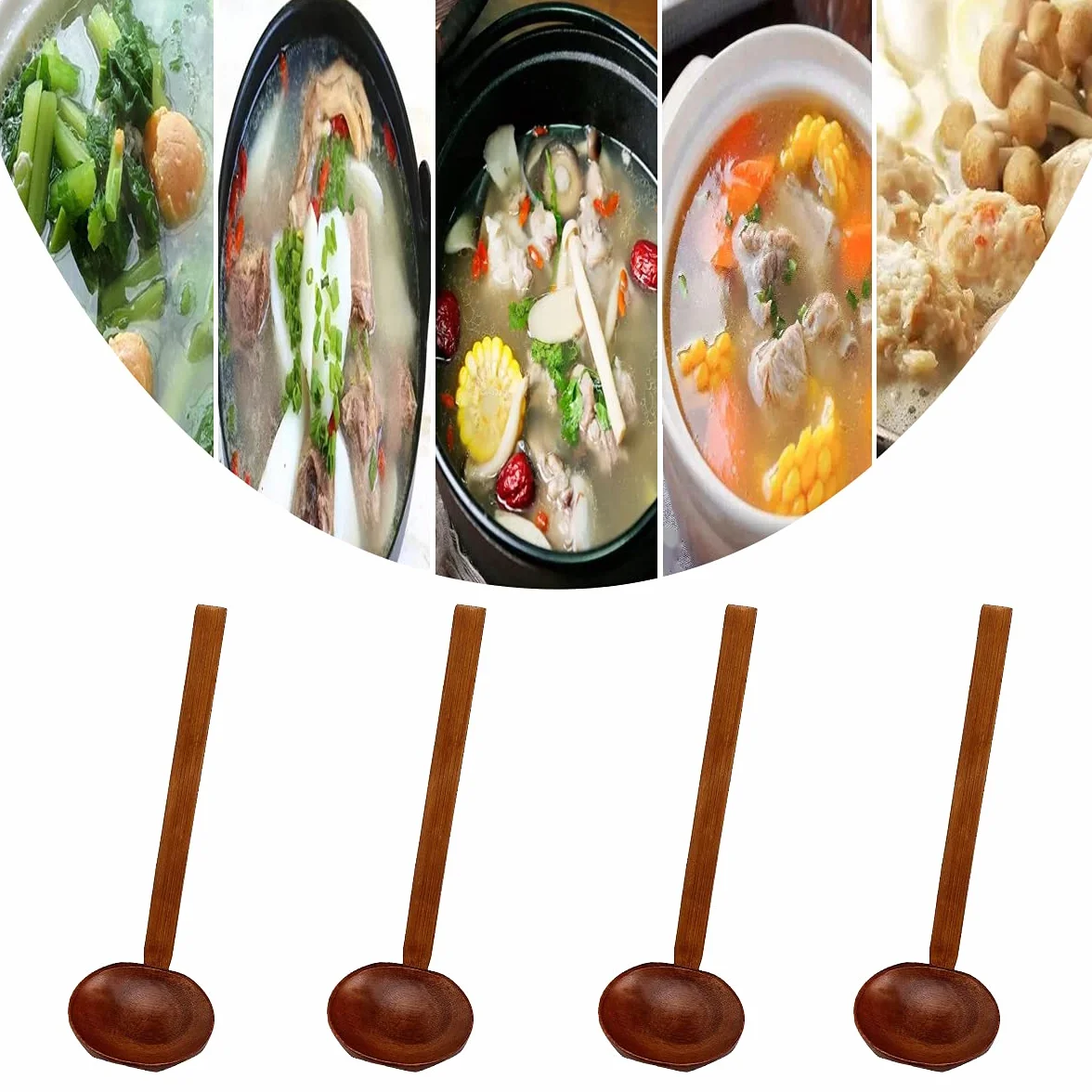 Drewniana łyżka,Regerly 5 sztuk łyżka żółwia długi uchwyt duża łyżka do zupy Ramen łyżka naczynia kuchenne do owsianki Ramen gorący garnek restauracja rodzinna