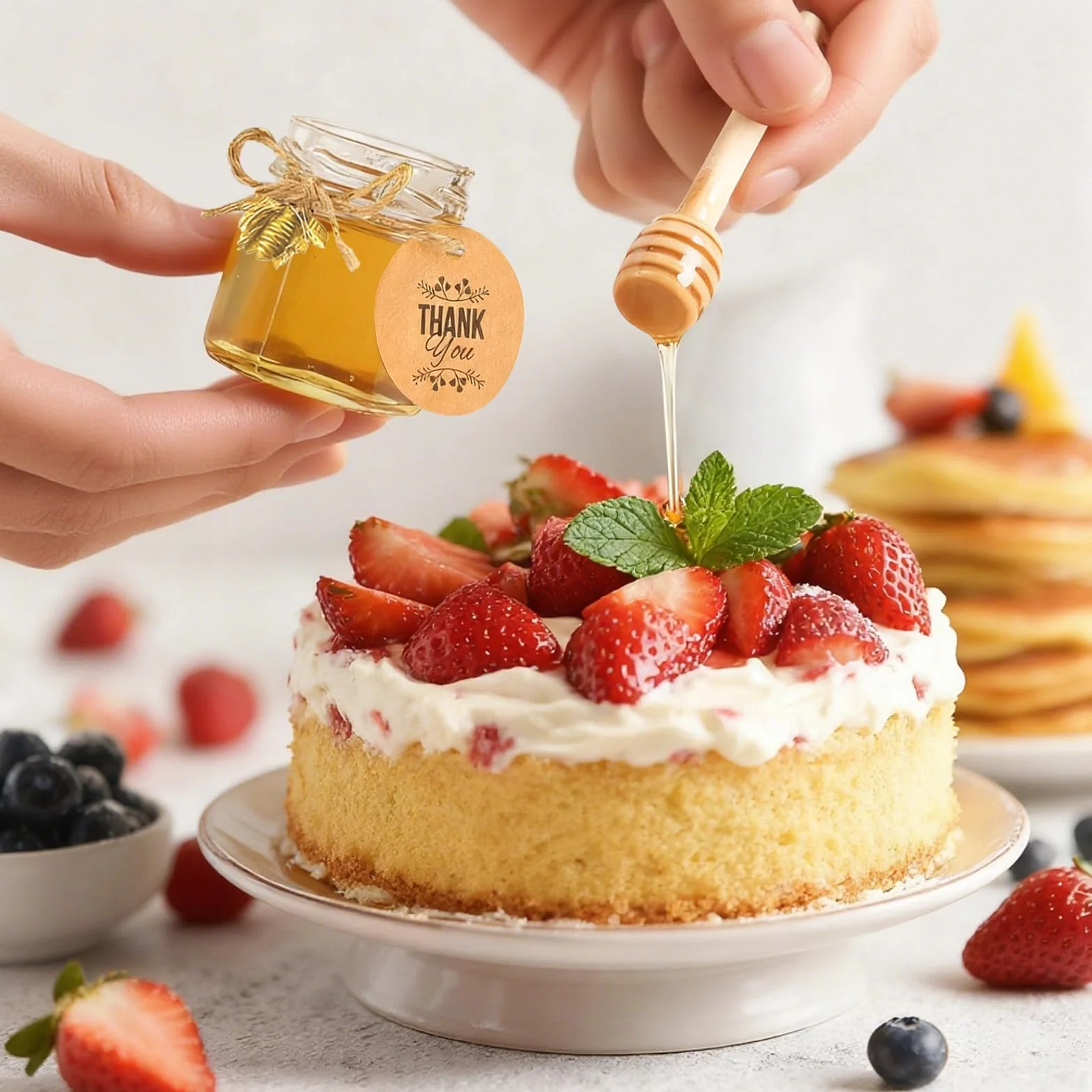 Zestaw 30 mini słoików do miodu 45 ml, mini słoiki na miód z drewnianą łyżeczką do miodu + etykietami pszczół + lina konopna słoiki na dżem + kartki z podziękowaniami na baby shower, wesela