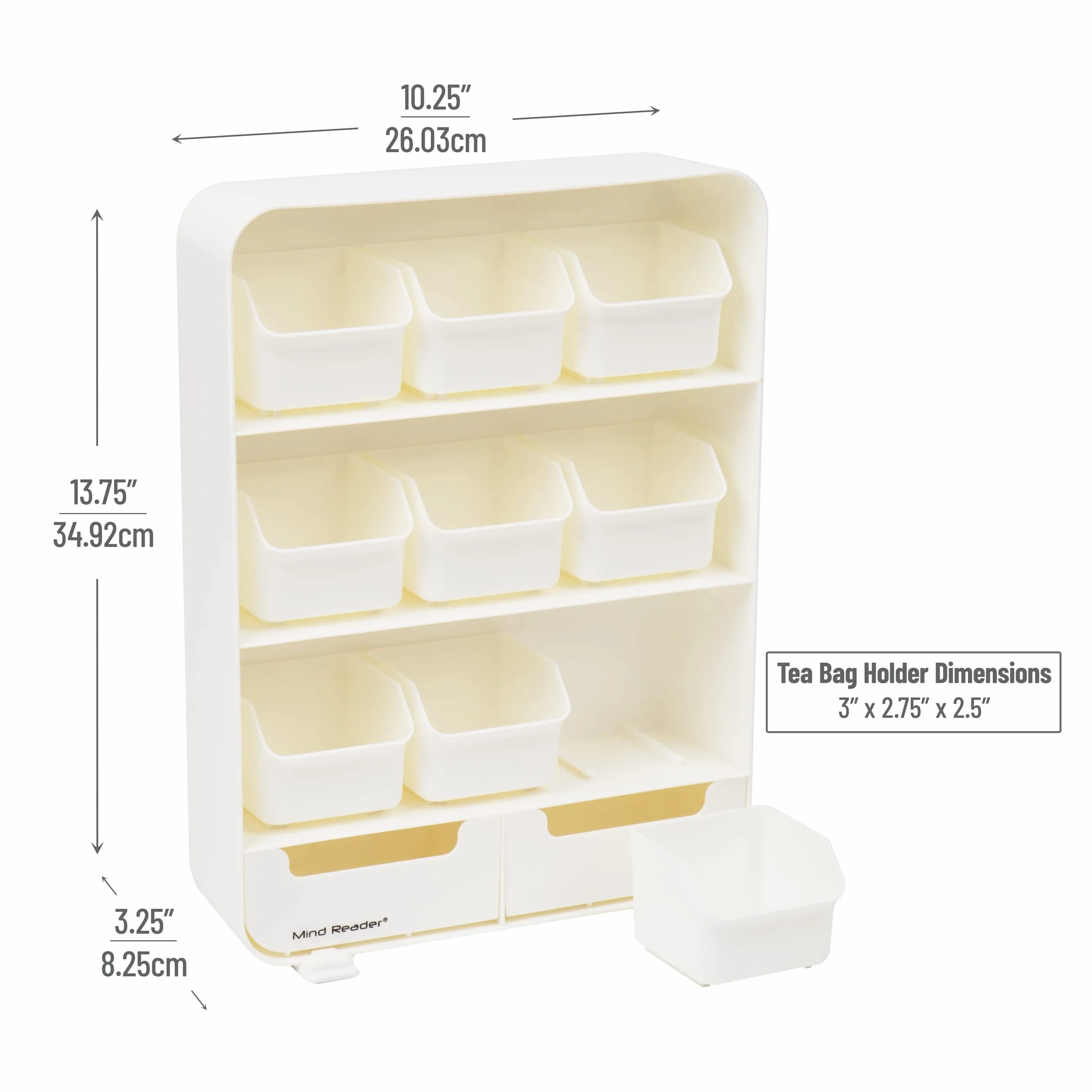 Mind Reader TBORG-WHT organizer do torebki herbaty 26 cm plastik biały