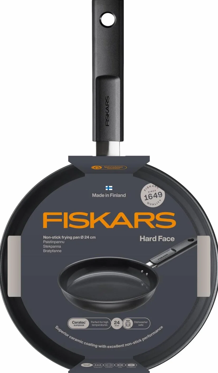 Fiskars Patelnia, Hard Face, średnica 24 cm, odpowiednia do wszystkich płyt grzewczych, powłoka nieprzywierająca, odporna na zarysowania, aluminium/plastik, czarna, 1075458