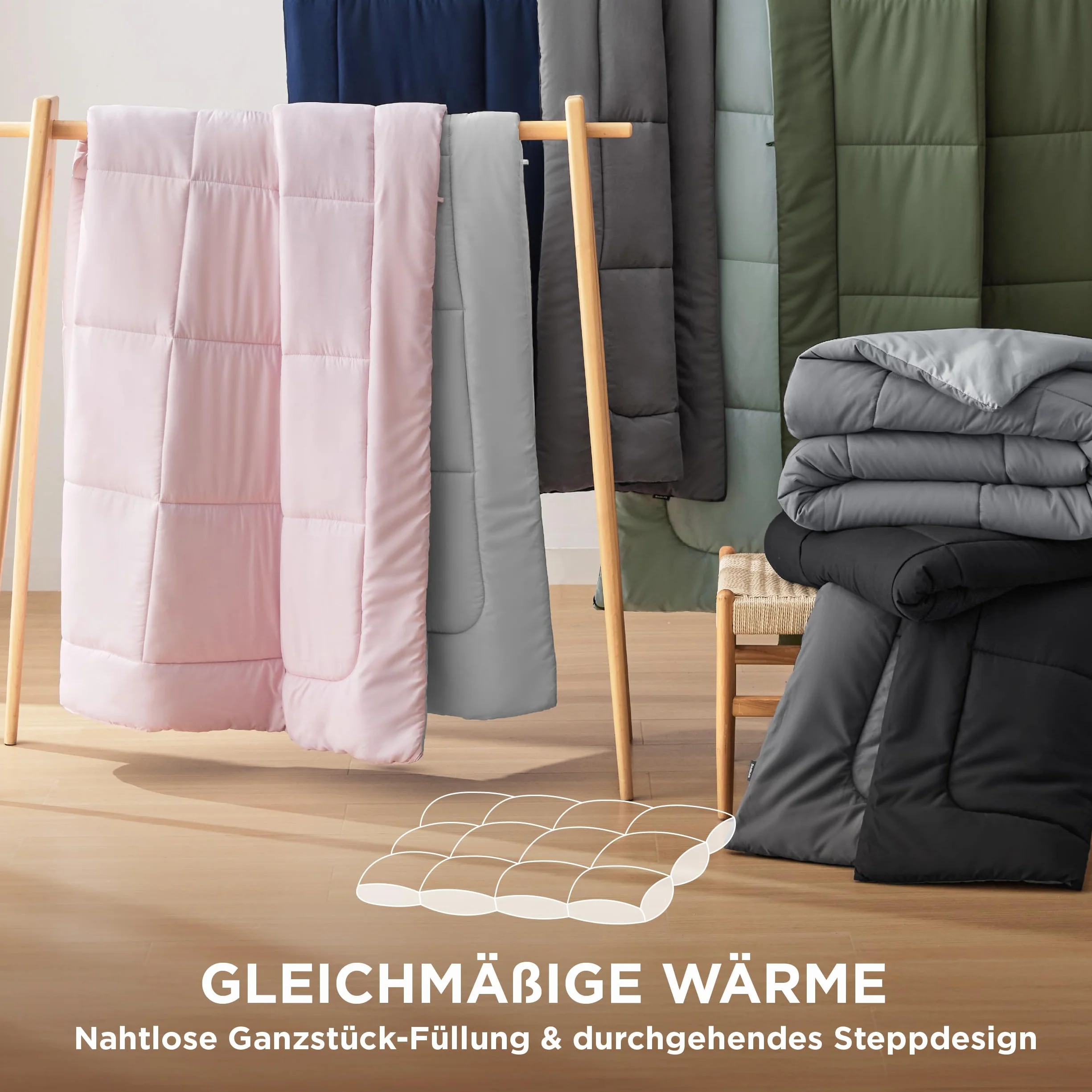 BEDSURE Kołdra pikowana, 200 x 200, całoroczna, Steppdecke - kołdra bez obicia 200x200cm, gramatura 300 g/m², na 4 pory roku, dwustronna, brązowo-zielona/lodowoniebieska, miękka, ciepła, nadaje się