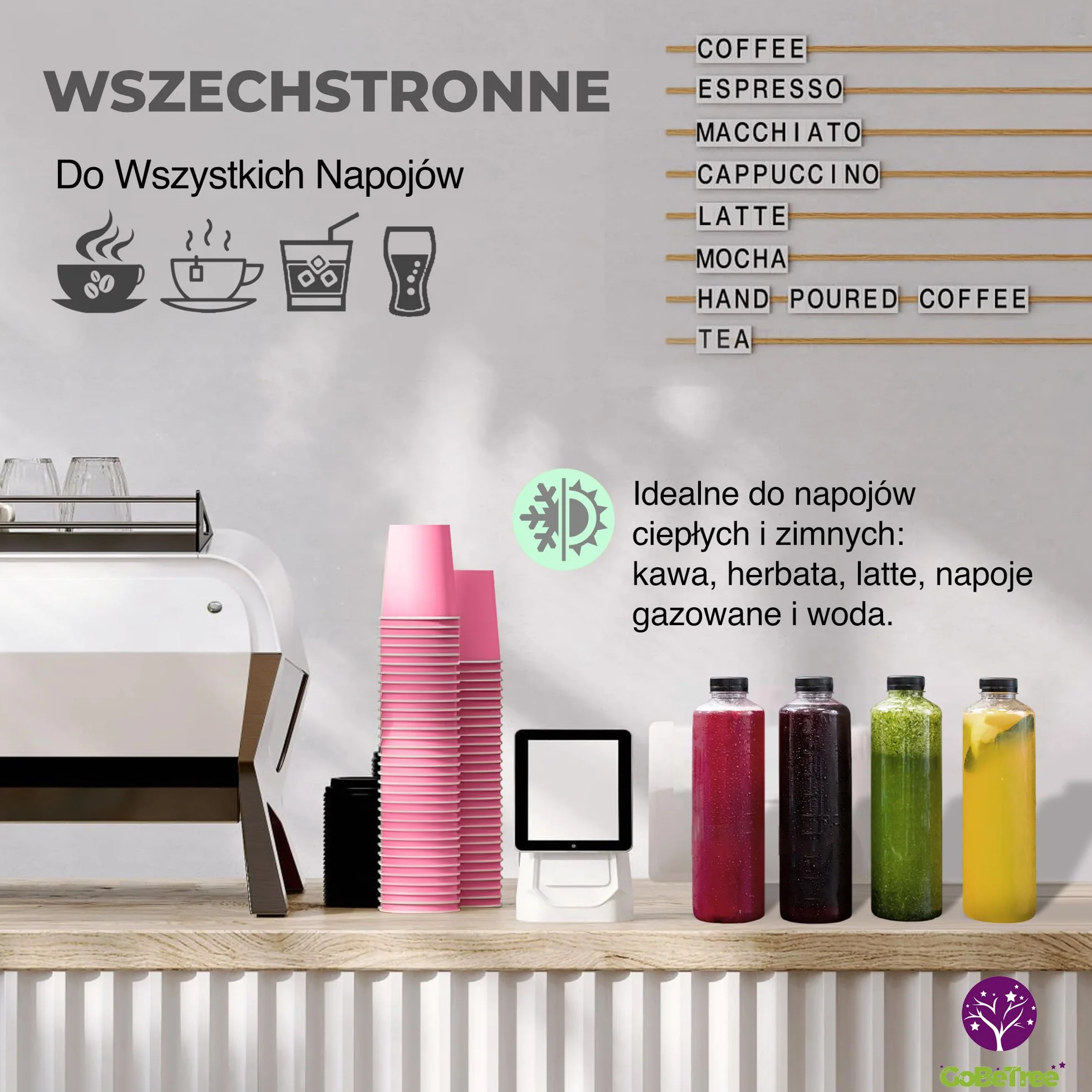 GoBeTree Kubki Papierowe Różowe 240 ml (8 oz), 100 sztuk jednorazowe na przyjęcie księżniczki, baby shower dziewczynki, gender reveal, urodziny, komunia i Dzień Matki, niedzielne spotkanie rodzinne