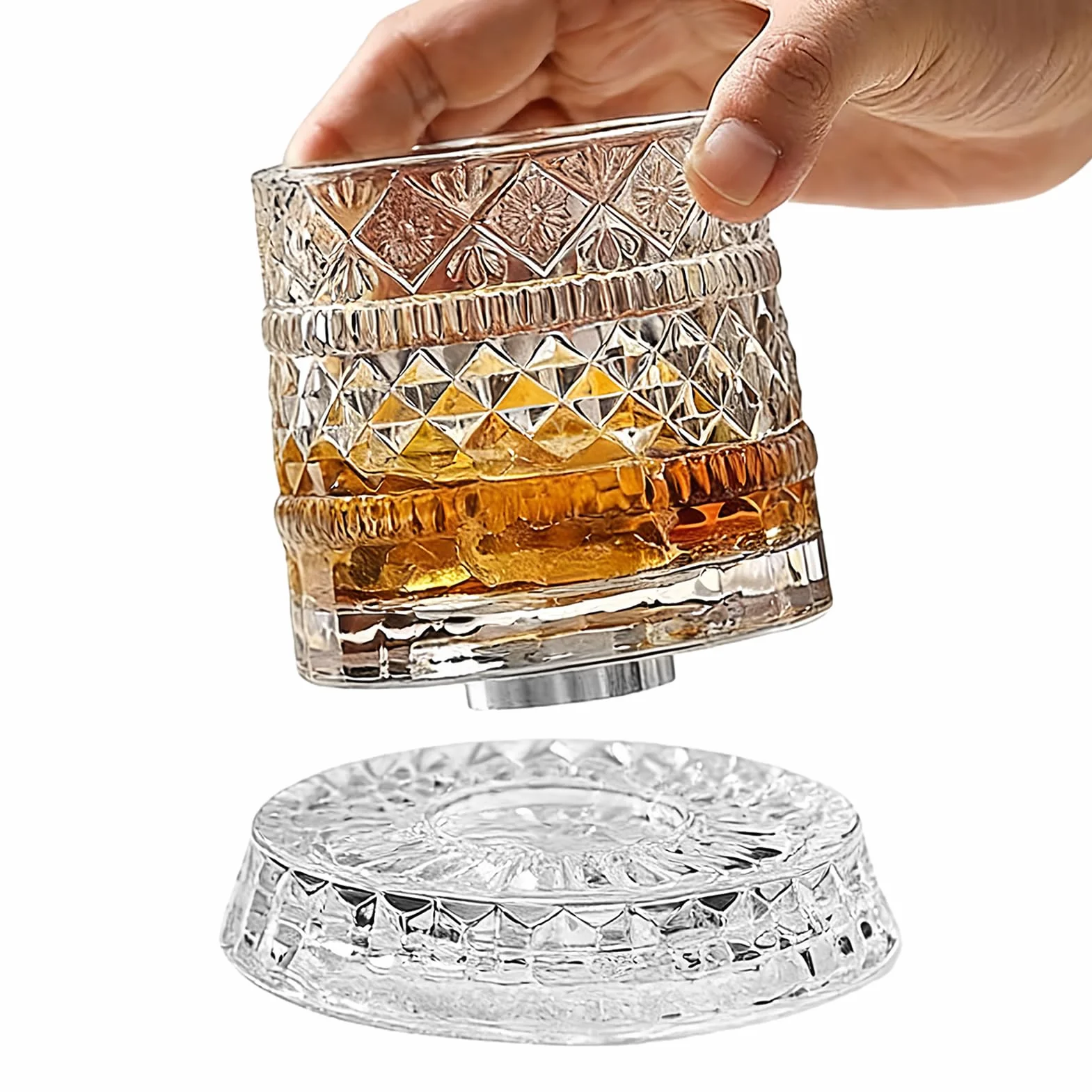 Rotating Whiskey Glass - Old Fashioned Glasses with Swivel Base for Gentle Rotation, Heavy Base Design for Stability