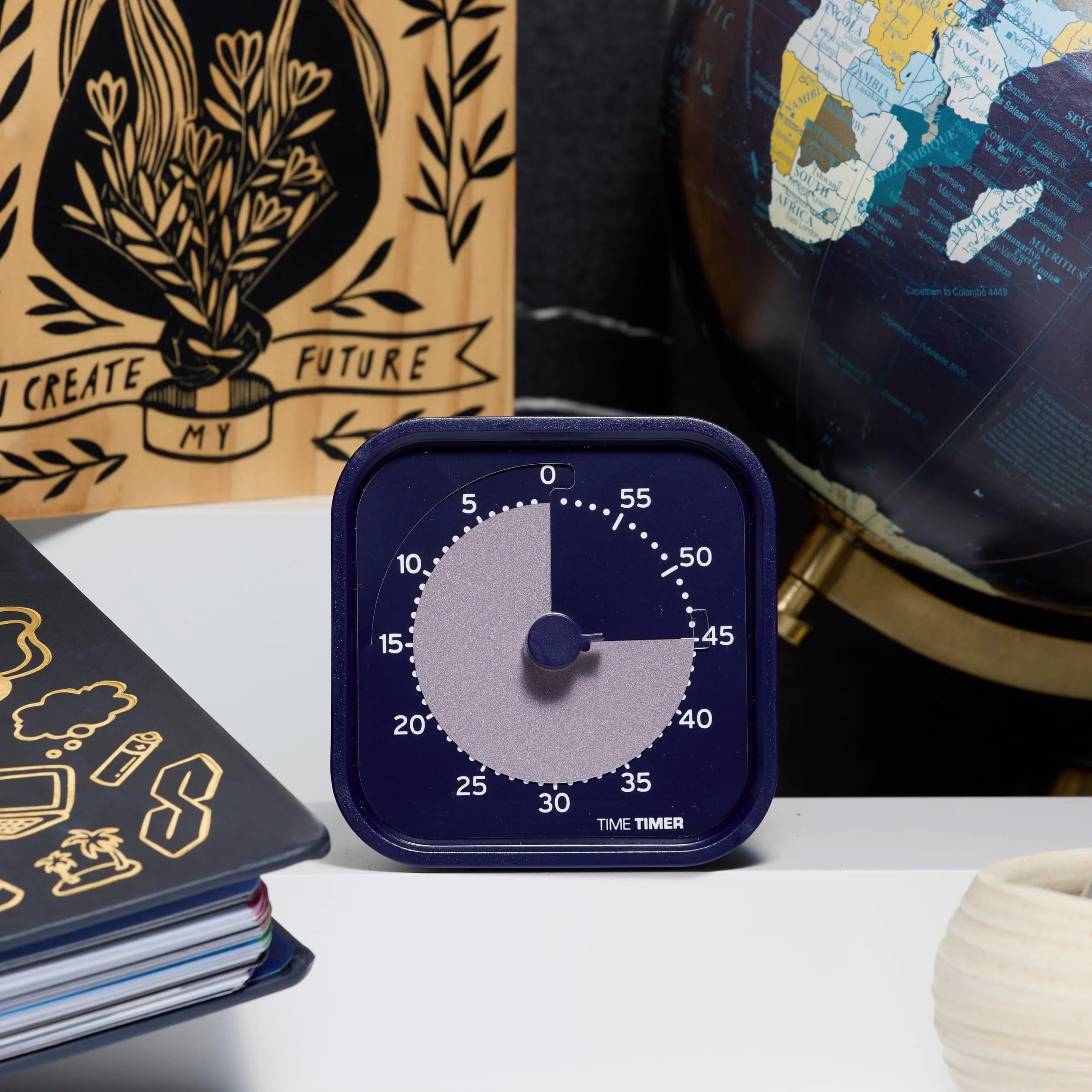 Time Timer MOD Home Seria Metallic - Indywidualny rozmiar 60-minutowy wizualny minutnik odliczający do ADHD, dorosłych, studentów i pomodoro z cichą pracą (metaliczny indygo)