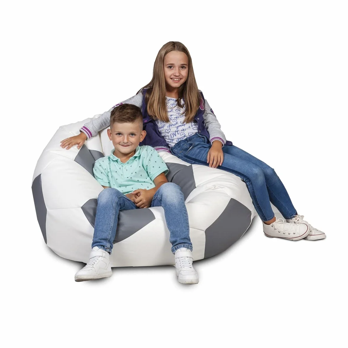 Ecopuf Worek Piłkarski XL - Poduszka Pufa do zabawy wykonana ze sztucznej skóry - Idealna dla fanów piłki nożnej, dzieci - Beanbag do salonu - Aksamitna pufa - 105x80cm, Czarny E14