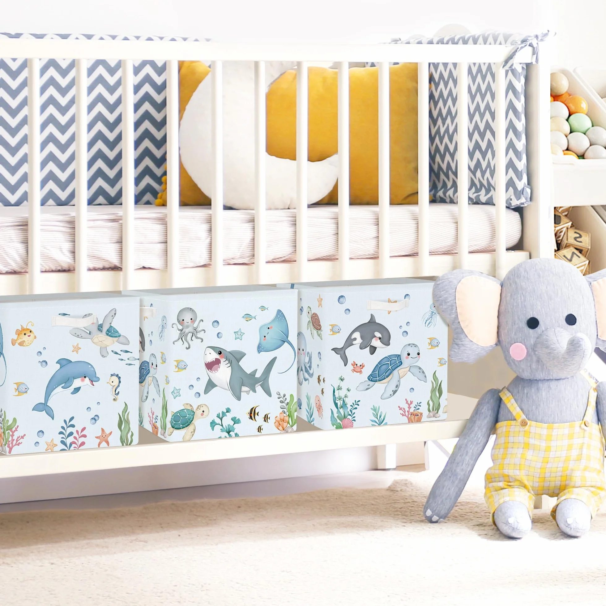 Clastyle 3 szt. Ocean Animals Cube Storage Box Składane pudełko Kallax na półki Rodzice Kosze do przechowywania na książki Ubrania Organizator Zabawek, Wieloryb, 30 x 30 x 30 cm