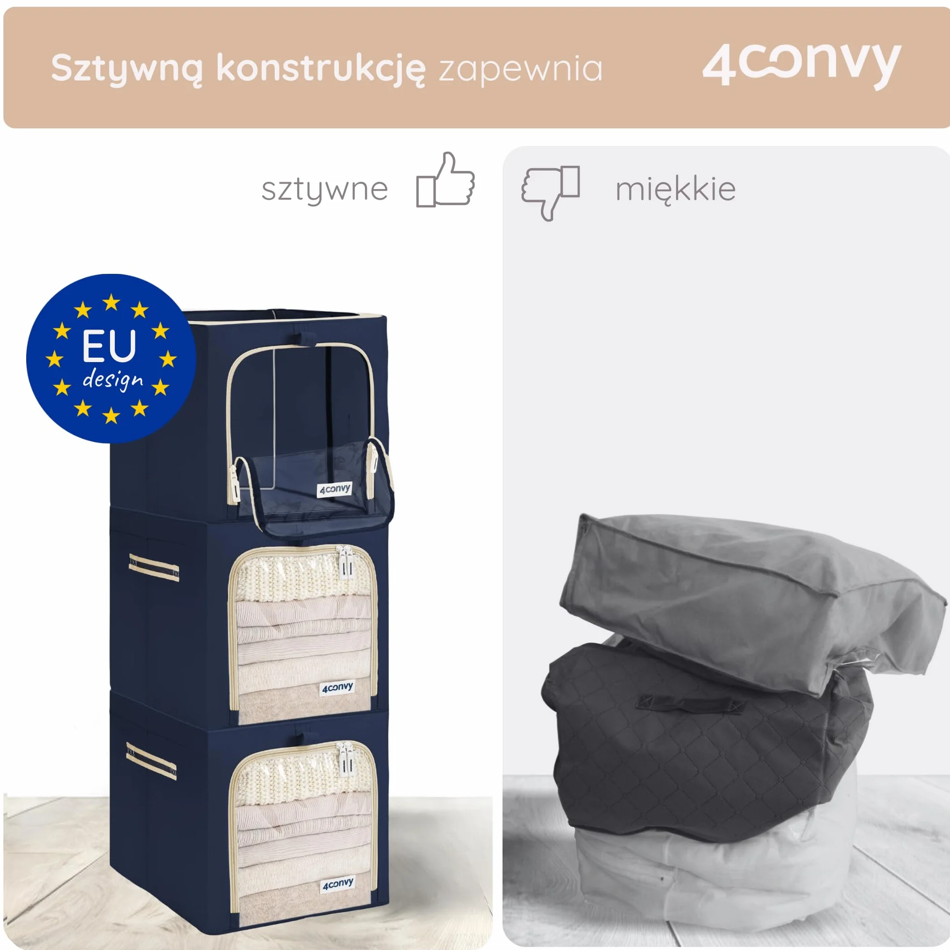 4CONVY Pokrowiec na pościel 3x40L z przezroczystymi oknami składana torba