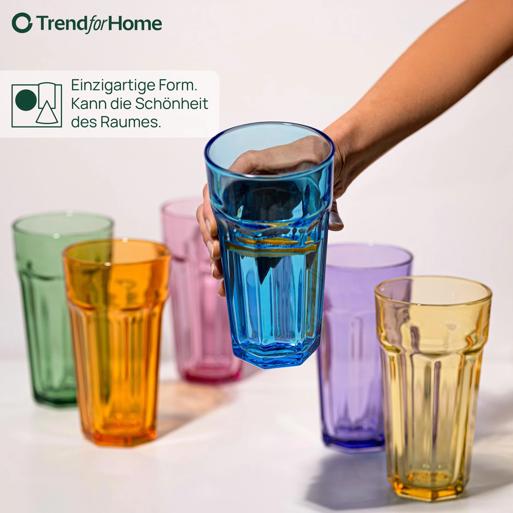 TREND FOR HOME -Gigi Rainbow Blast Mix: Duże Szklanki 700 ml, Zestaw 6, Szklanki do Koktajli, Kawy Mrożonej, Long Drinków XXL, Kolorowe, Lemoniady, Soku, Smoothie.