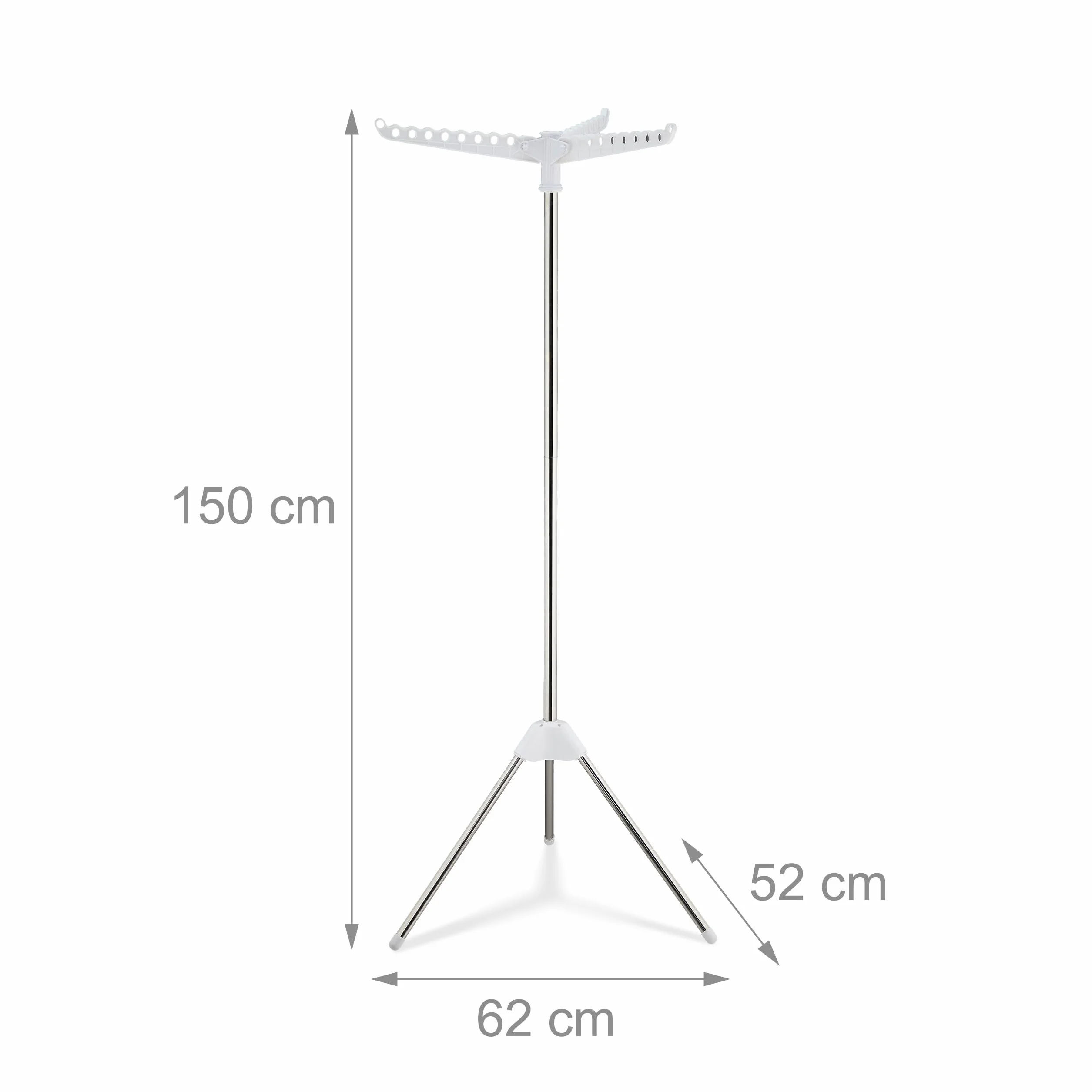 Relaxdays Składany Wieszak na Ubrania 27 Wieszaków 3 Obrotowe Ramiona 150 cm Srebrny Biały