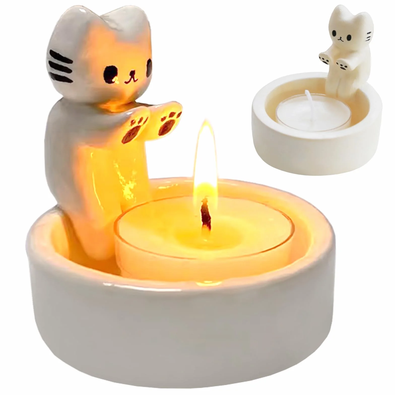Yizemay Świecznik z motywem kota, Świecznik na świeczki typu tealight z motywem kota, Dekoracyjny kot, Słodkie prezenty dla miłośników kotów, Dekoracja stołowa do salonu, sypialni